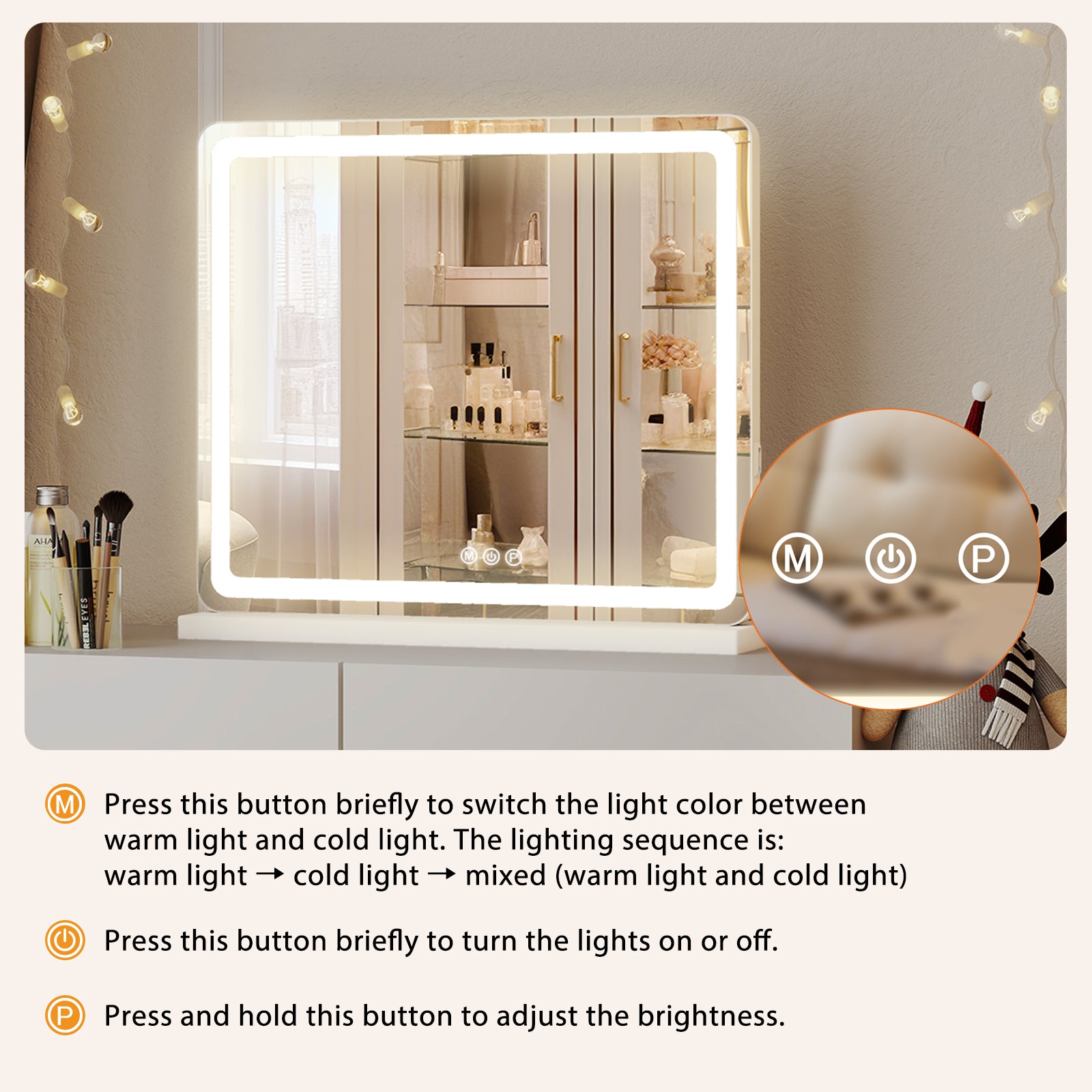 WareBay LED Vanity Mirror with Lights - Dimmable 3 Color Modes