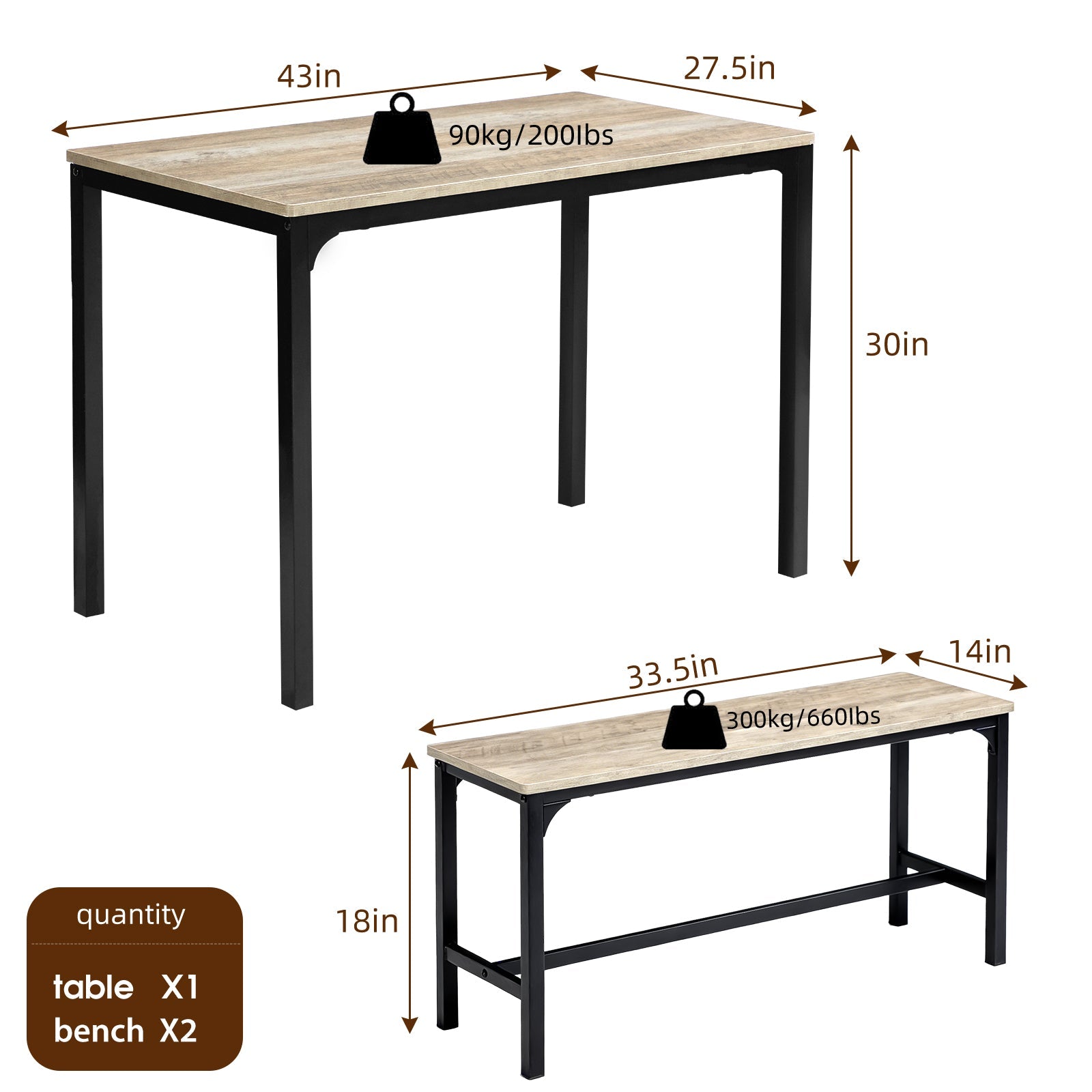 3/4-Piece Black Gray Dining Table Set