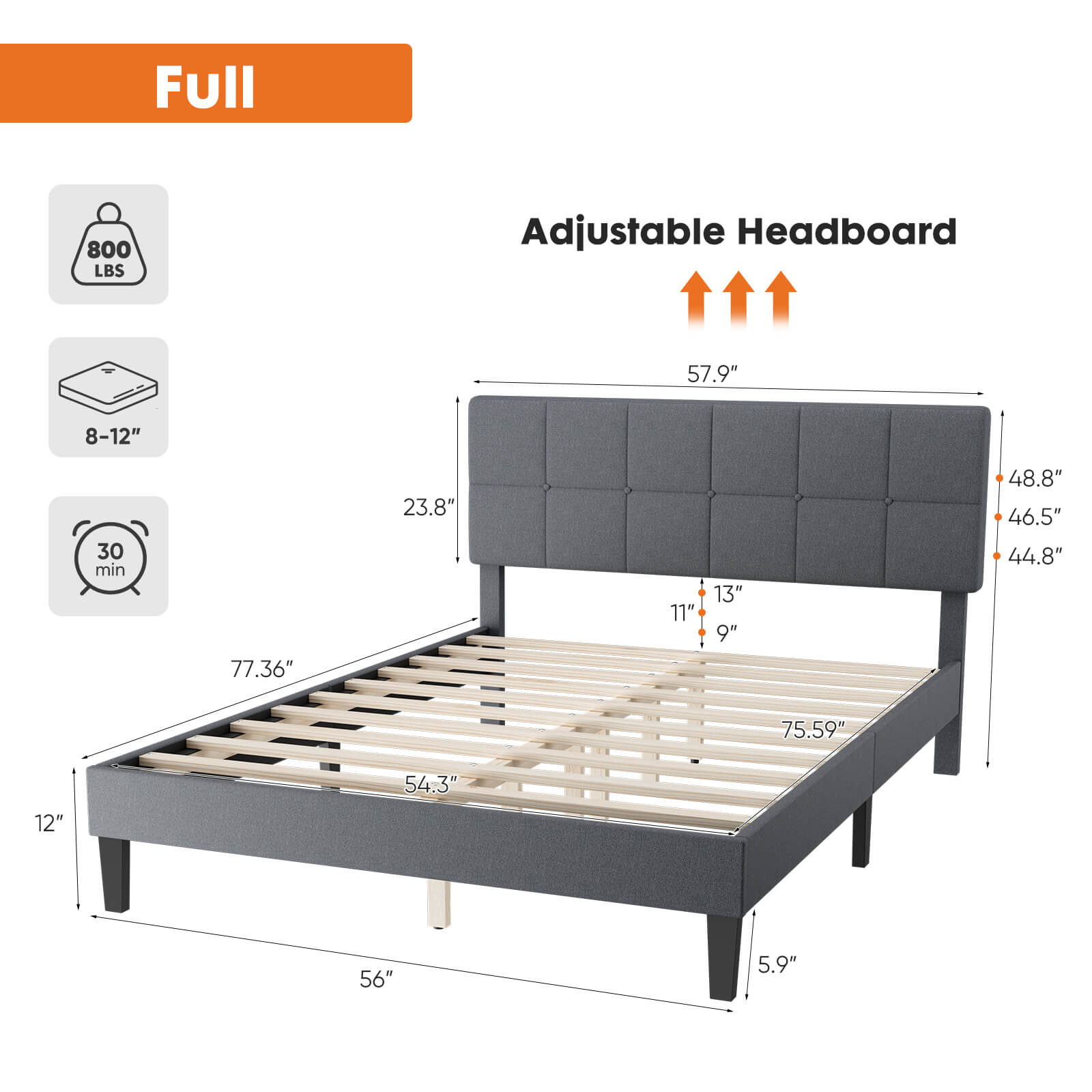 Upholstered Linen Bed Frame with Headboard