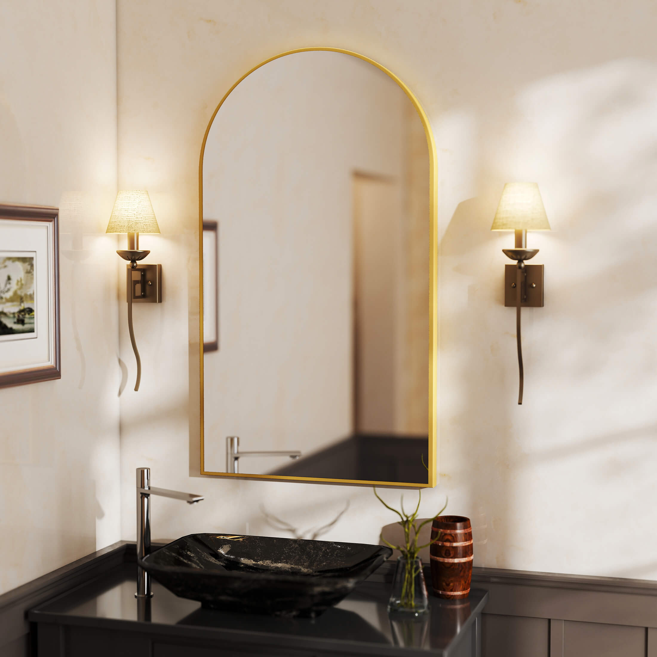 Gothic Arch Gold Black Wall Mirror
