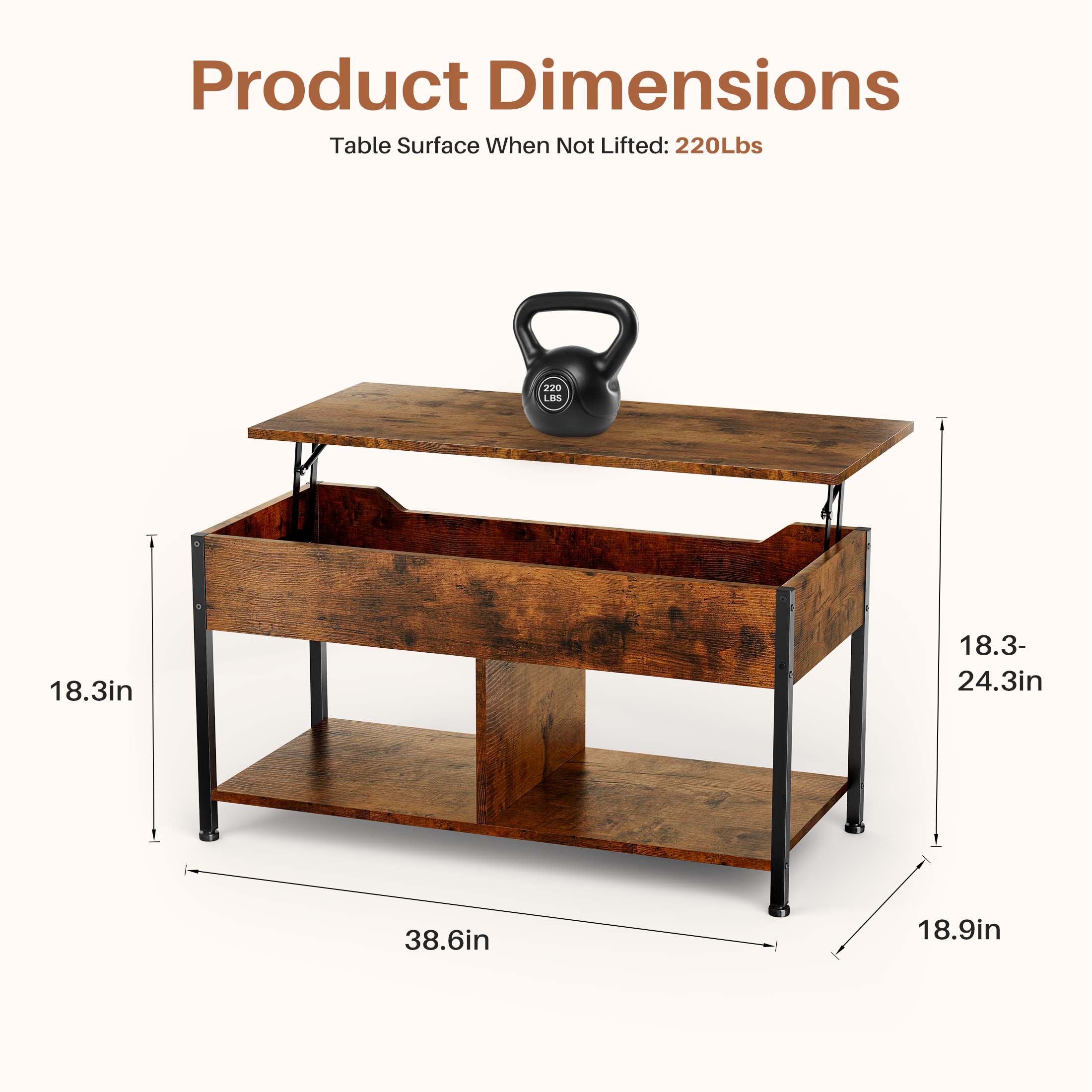 Adjustable Lift-Top Coffee Table with Storage