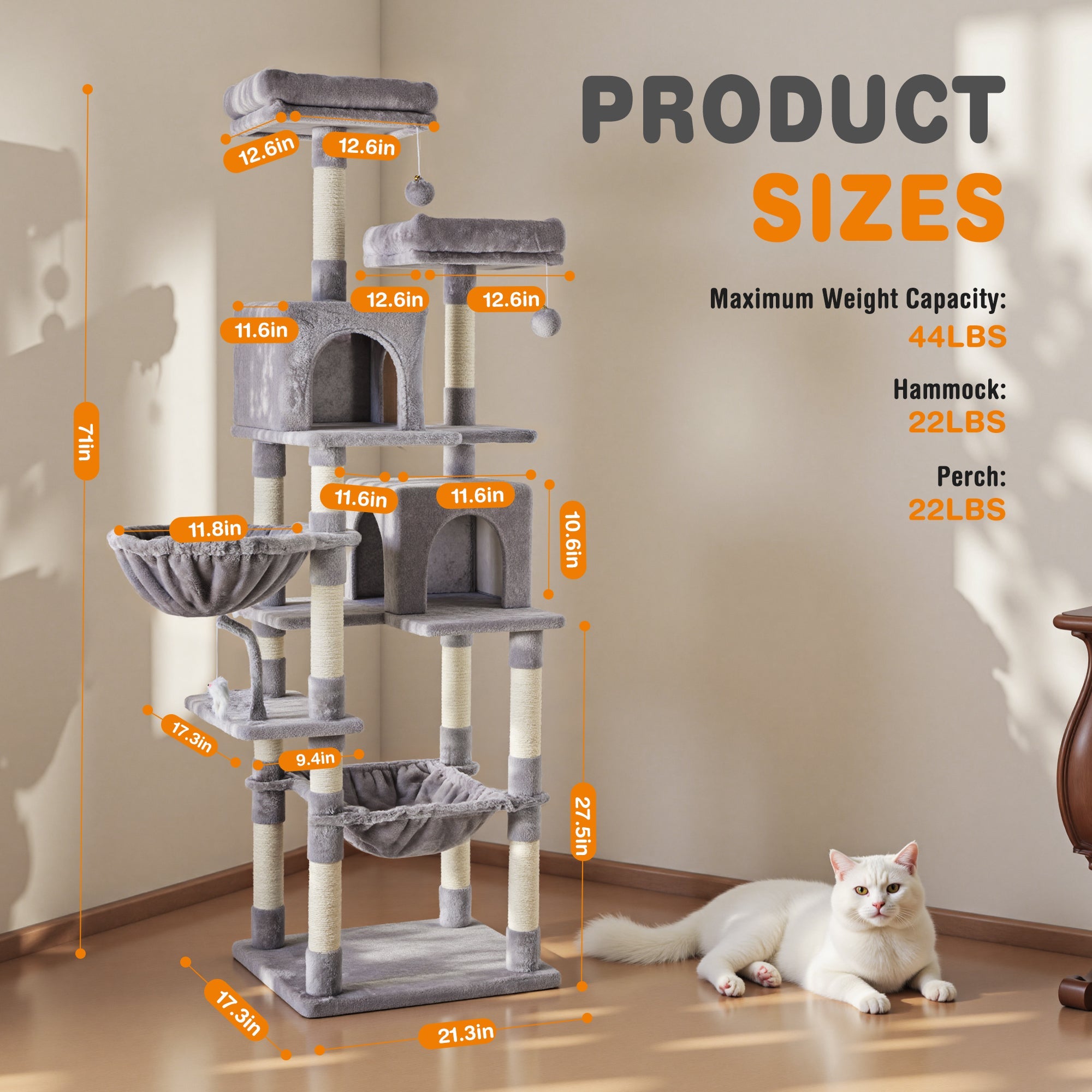 71" Seven-Level Dark Gray Cat Tree