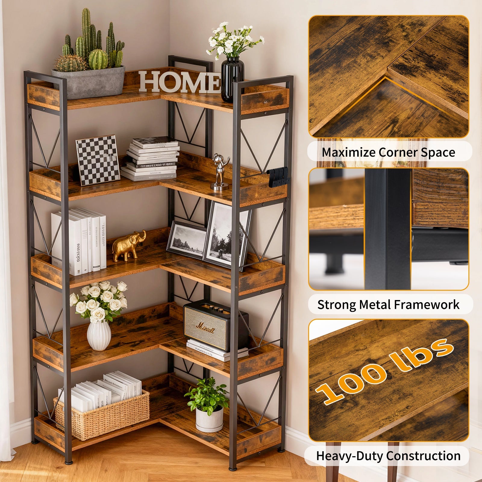 65" 5-Tier L-Shaped Corner Shelf