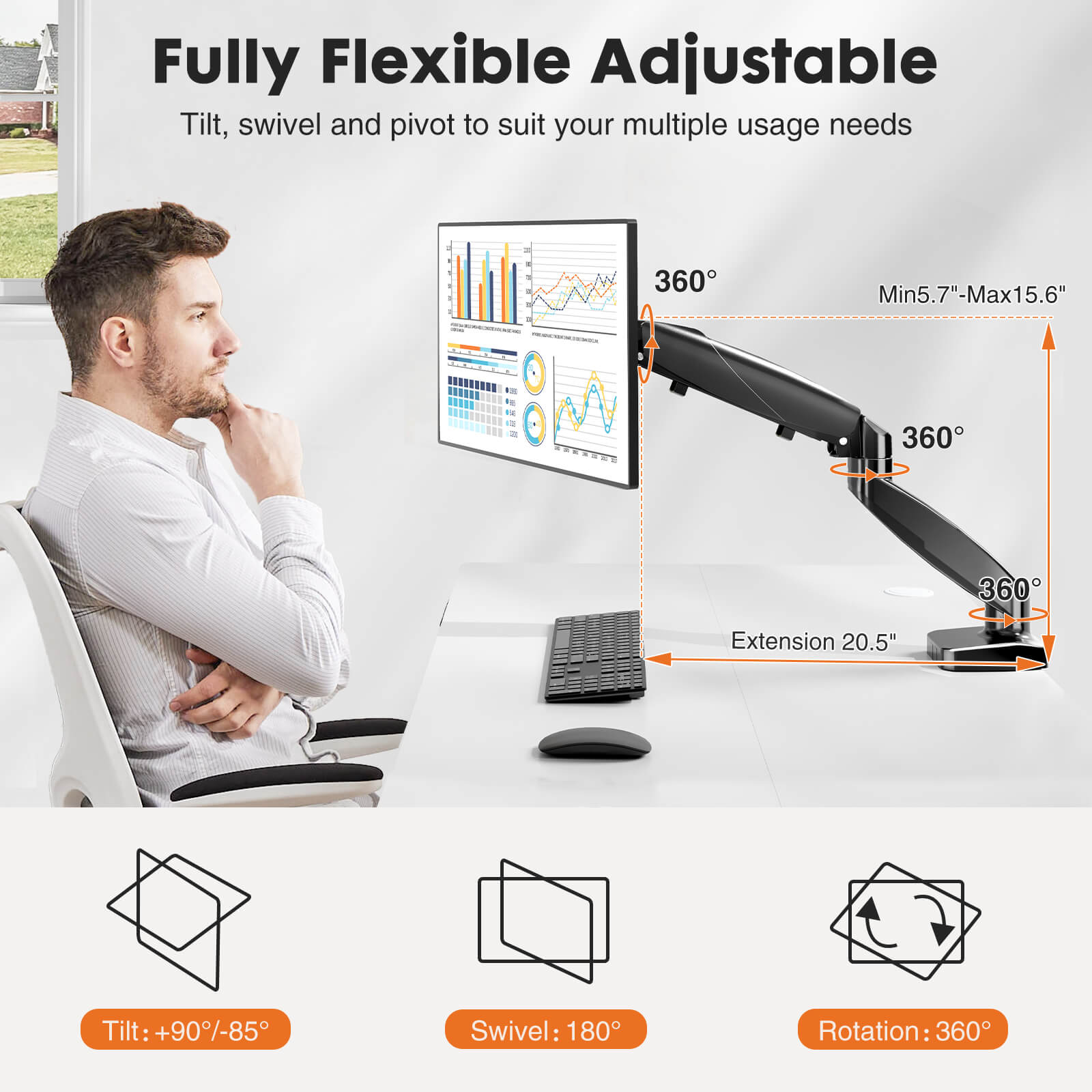 Adjustable Single Monitor Mount Arm