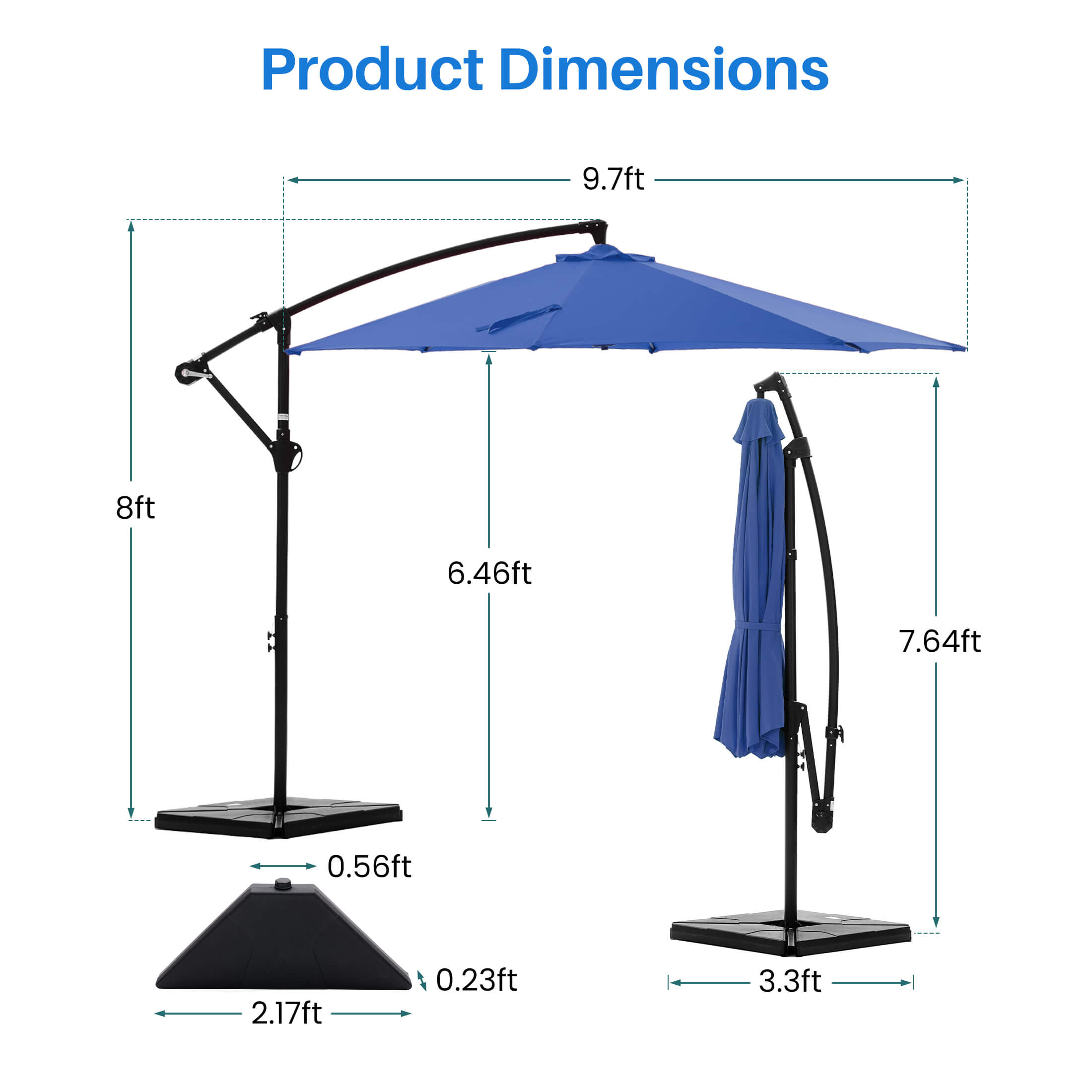 10ft Cantilever Patio Umbrella for Garden, Backyard, Poolside