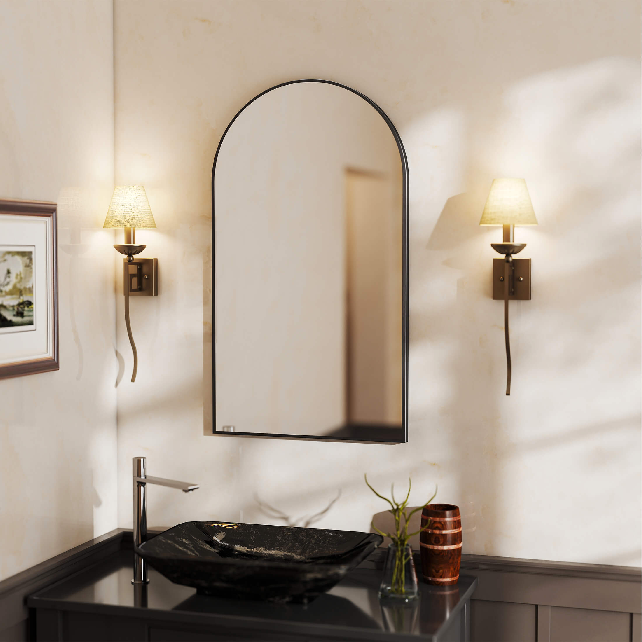 Gothic Arch Gold Black Wall Mirror