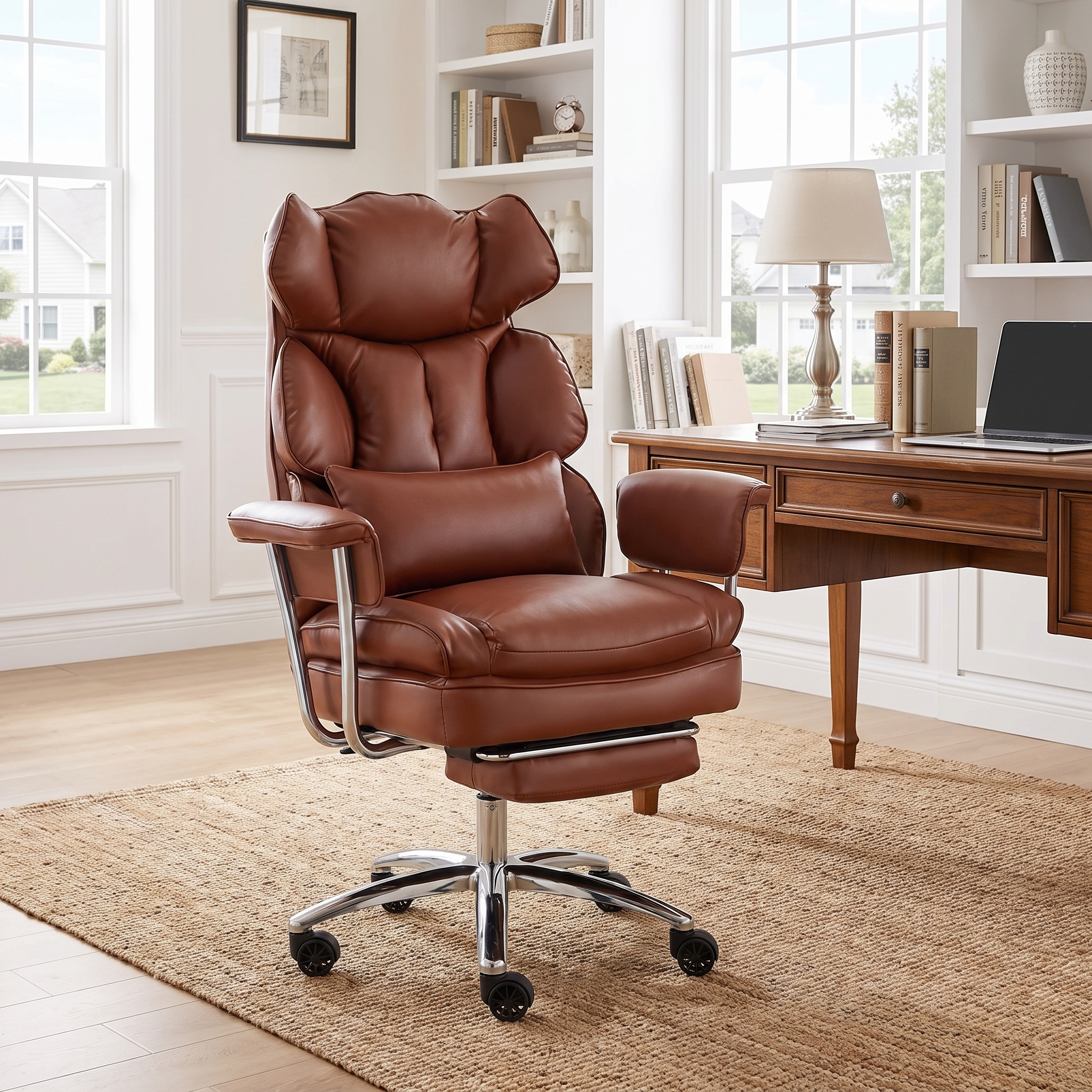 Leather Executive Chair with Footrest