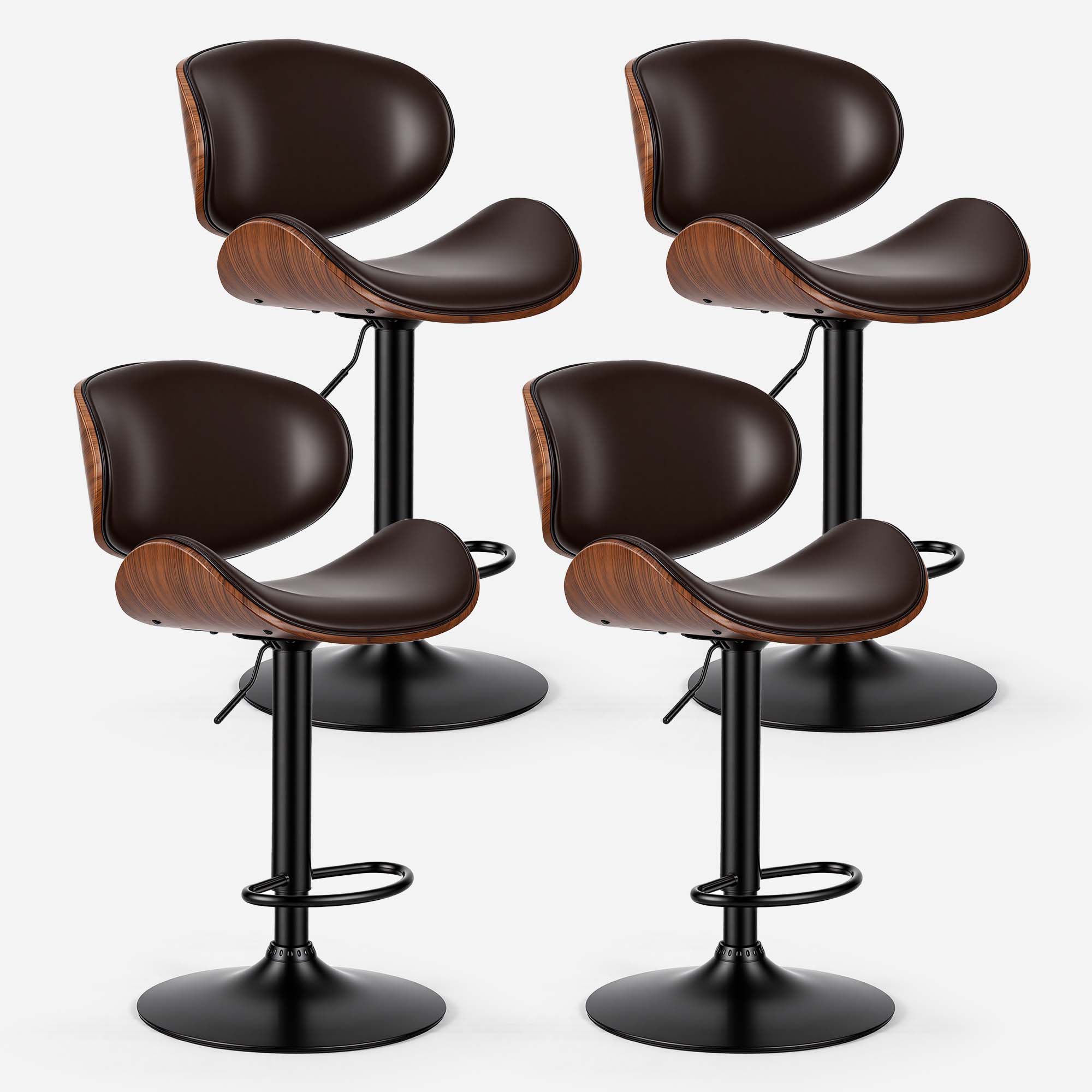 Adjustable Swivel PU Leather Bar Stools Set of 2