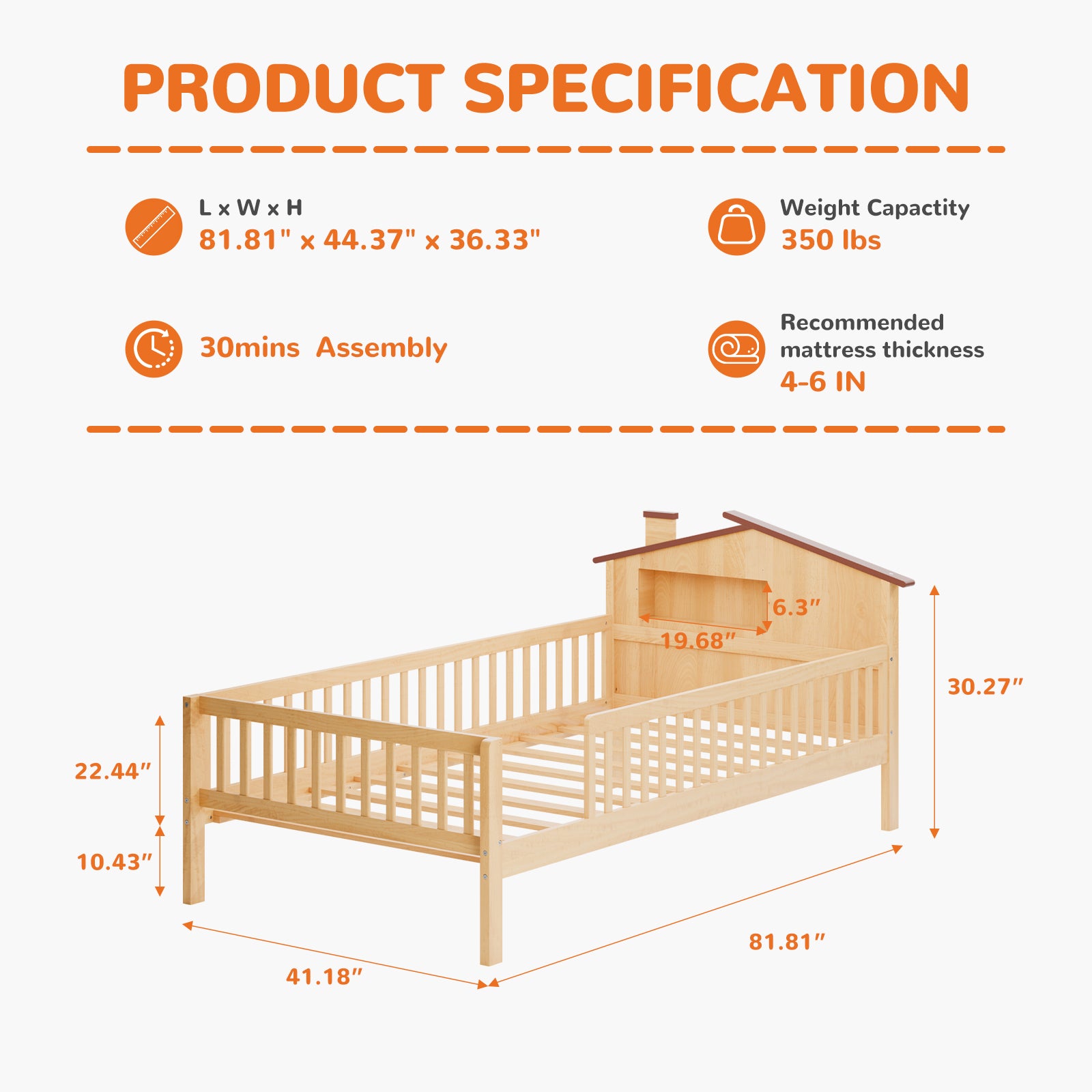 Solid Wood Twin House Bed Frame