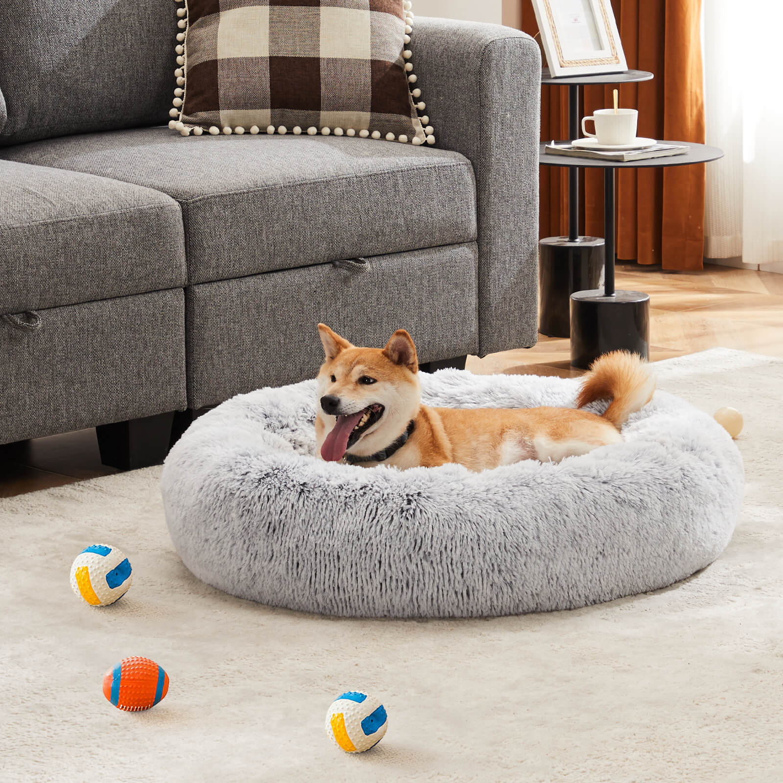 Round Faux Fur Pet Calming Bed