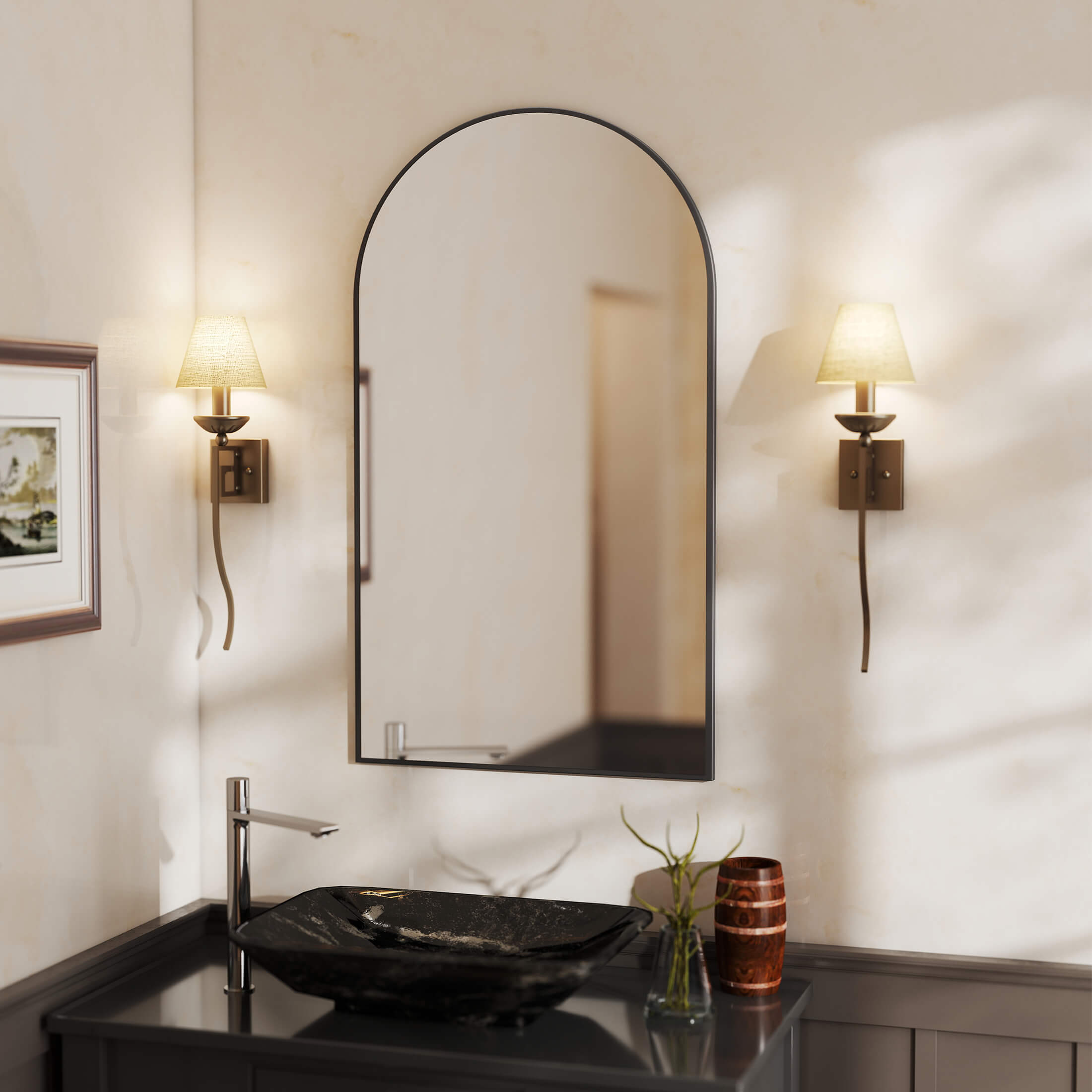 Gothic Arch Gold Black Wall Mirror