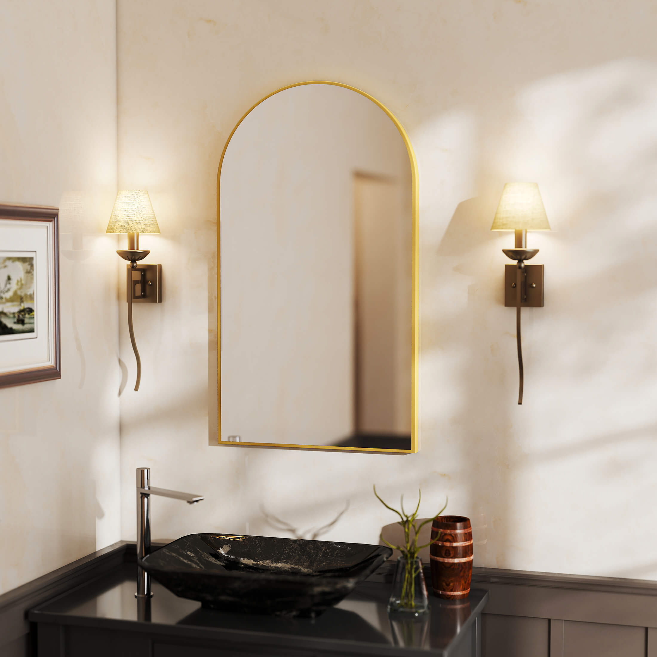 Gothic Arch Gold Black Wall Mirror