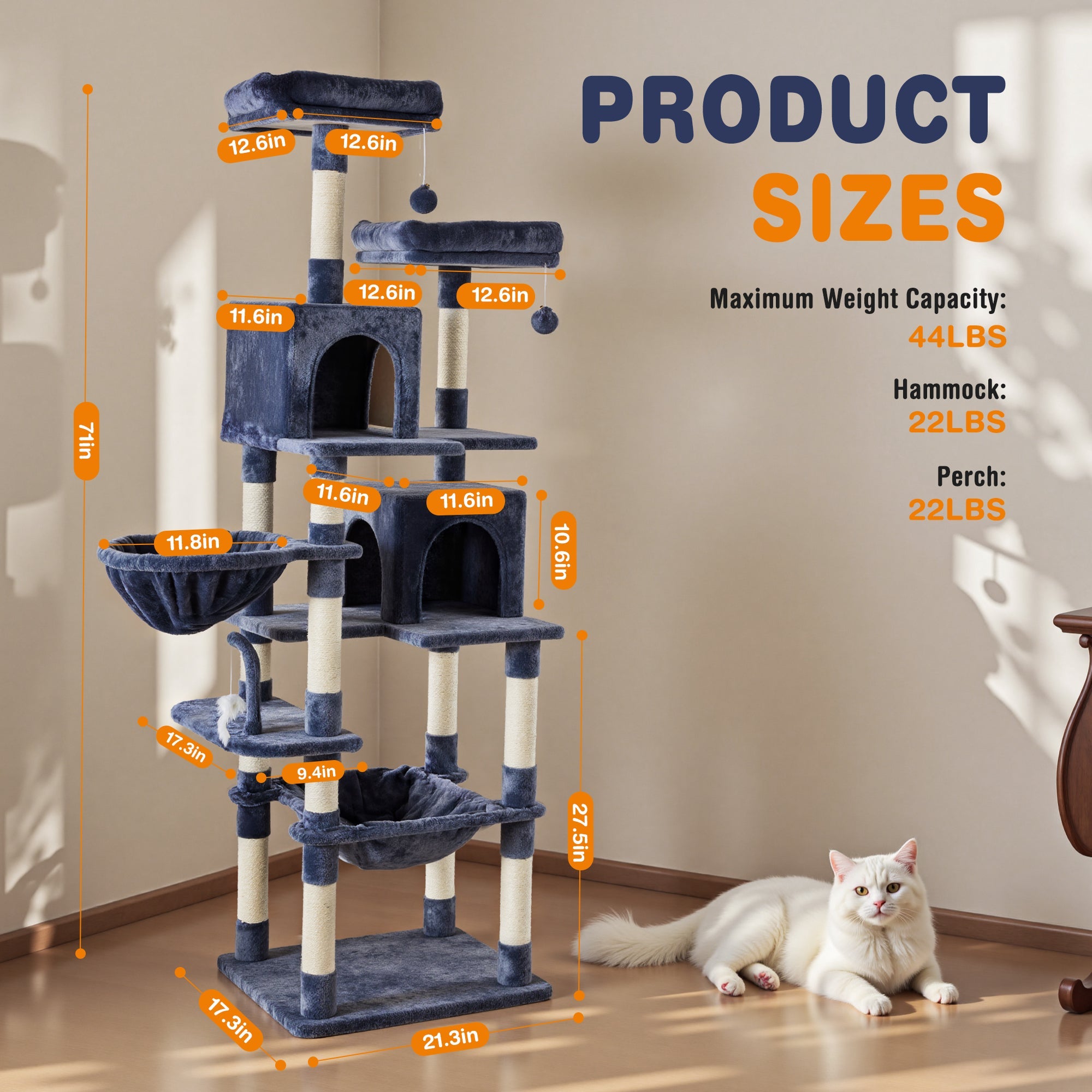 71" Seven-Level Dark Gray Cat Tree