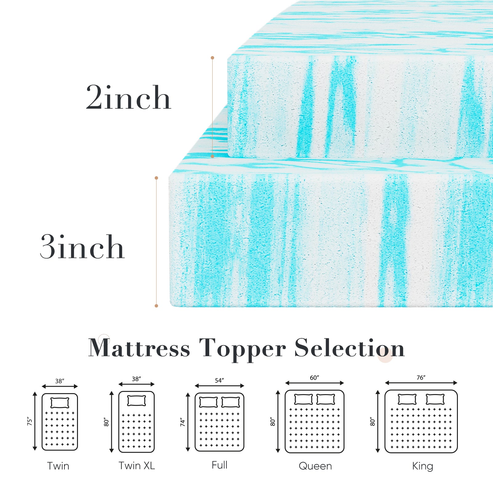 Warebay Gel Memory Foam Mattress Topper – Cooling Sleep Upgrade with Pressure Relief & Body Support