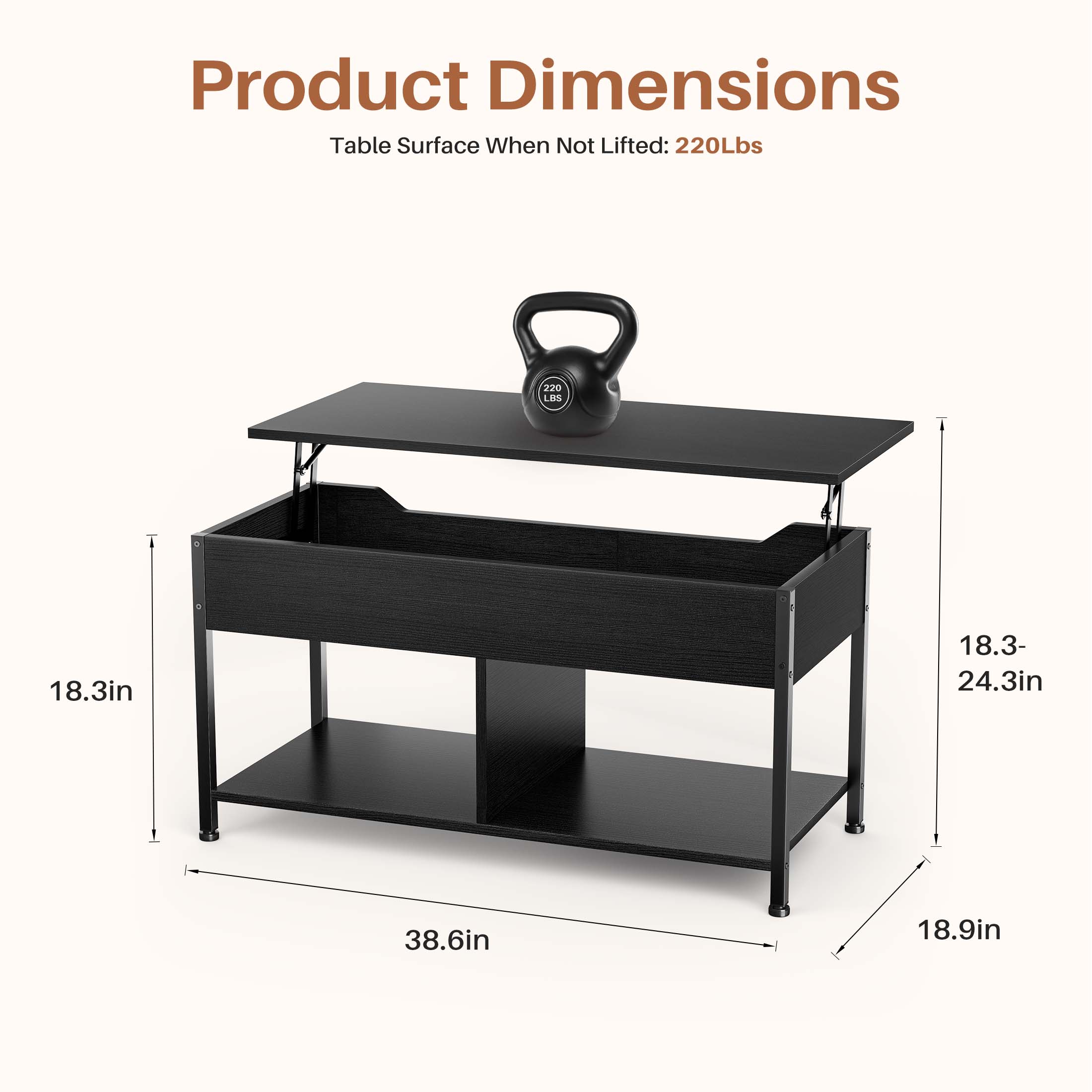 Adjustable Lift-Top Coffee Table with Storage