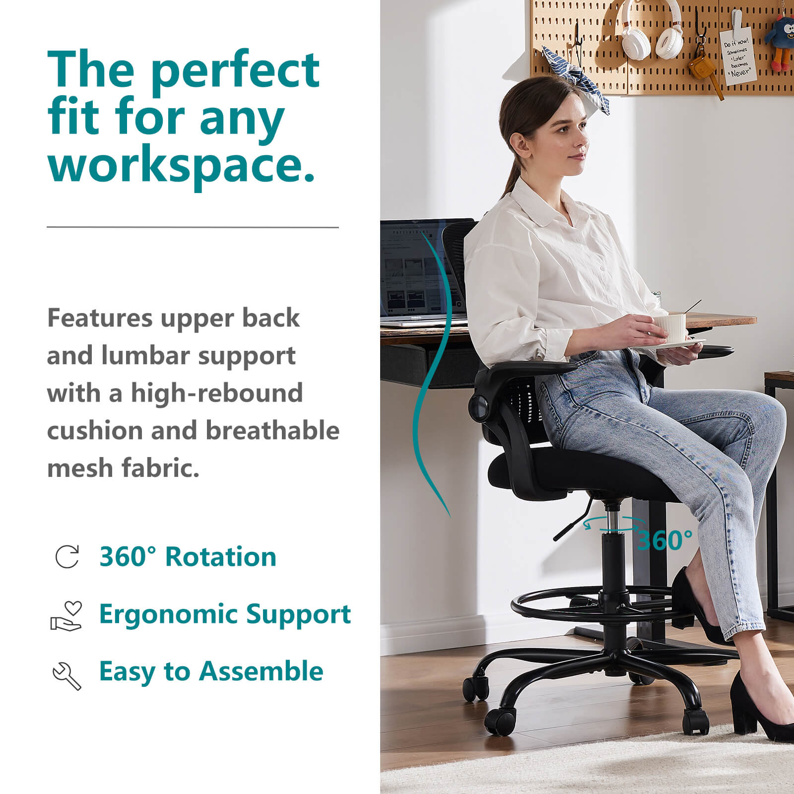 Ergonomic Office Chair Flip-Up Armrests Lumbar Support