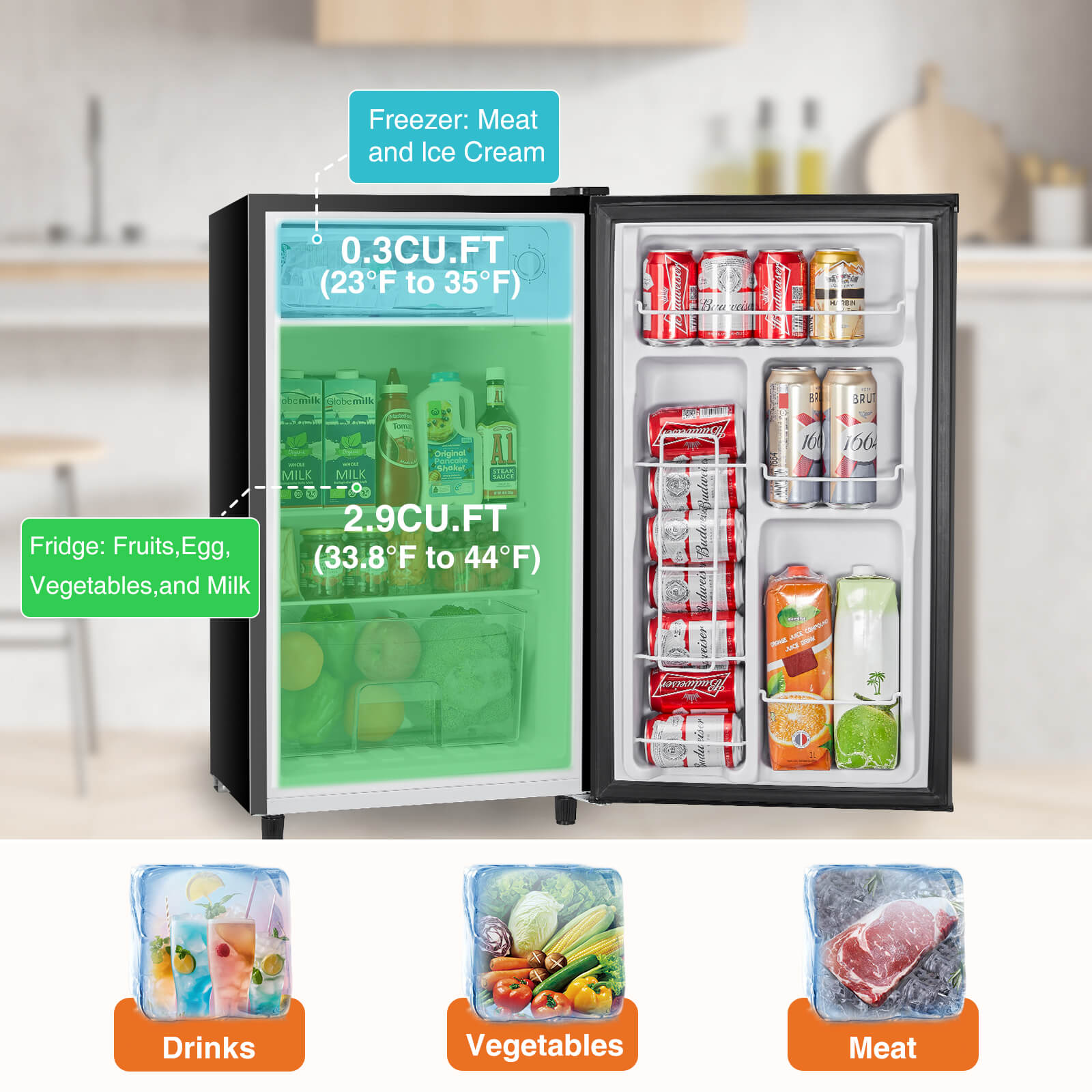 3.2 Cu Ft Mini Fridge with Freezer