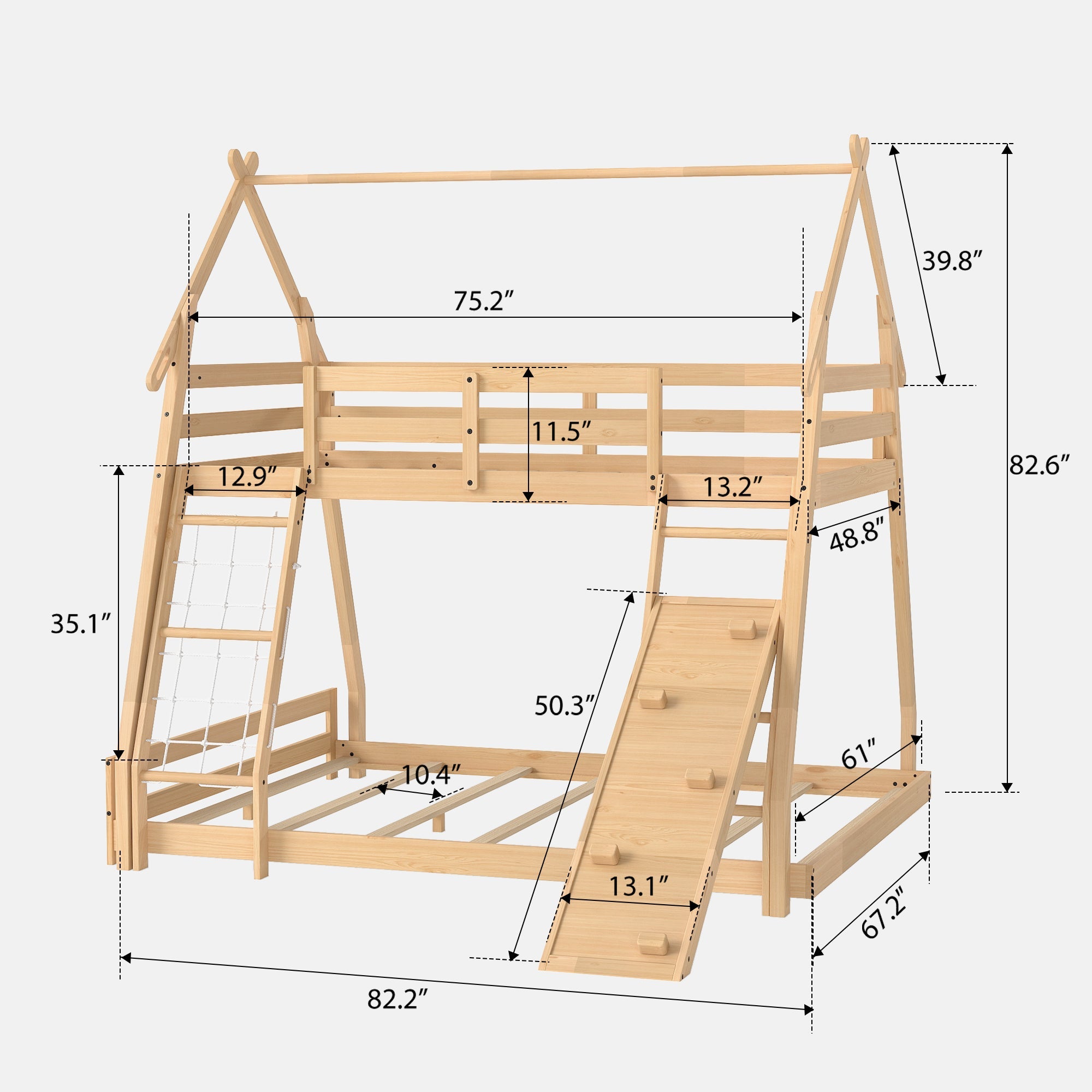 Twin Over Full Bunk Bed with Climbing Net & Slide