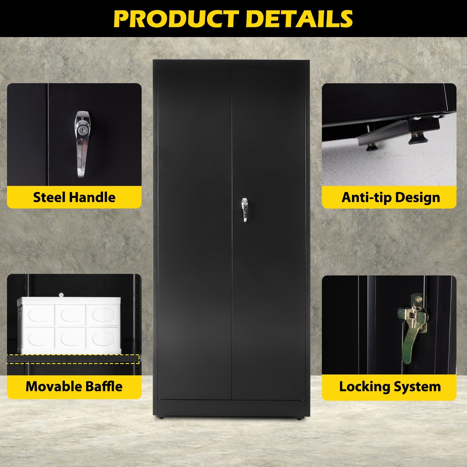 Lockable Steel Storage Cabinet with Wheels