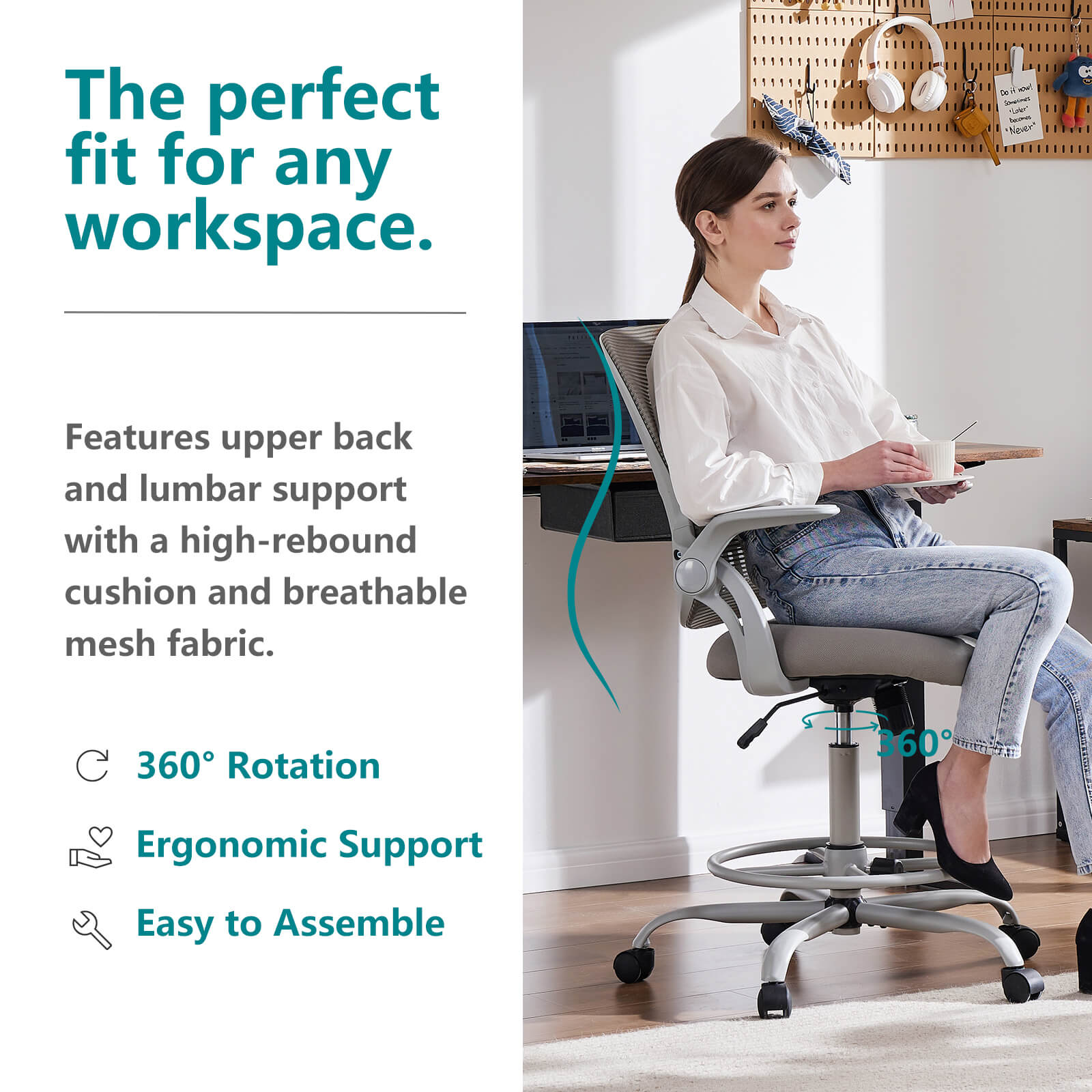 Ergonomic Office Chair Flip-Up Armrests Lumbar Support