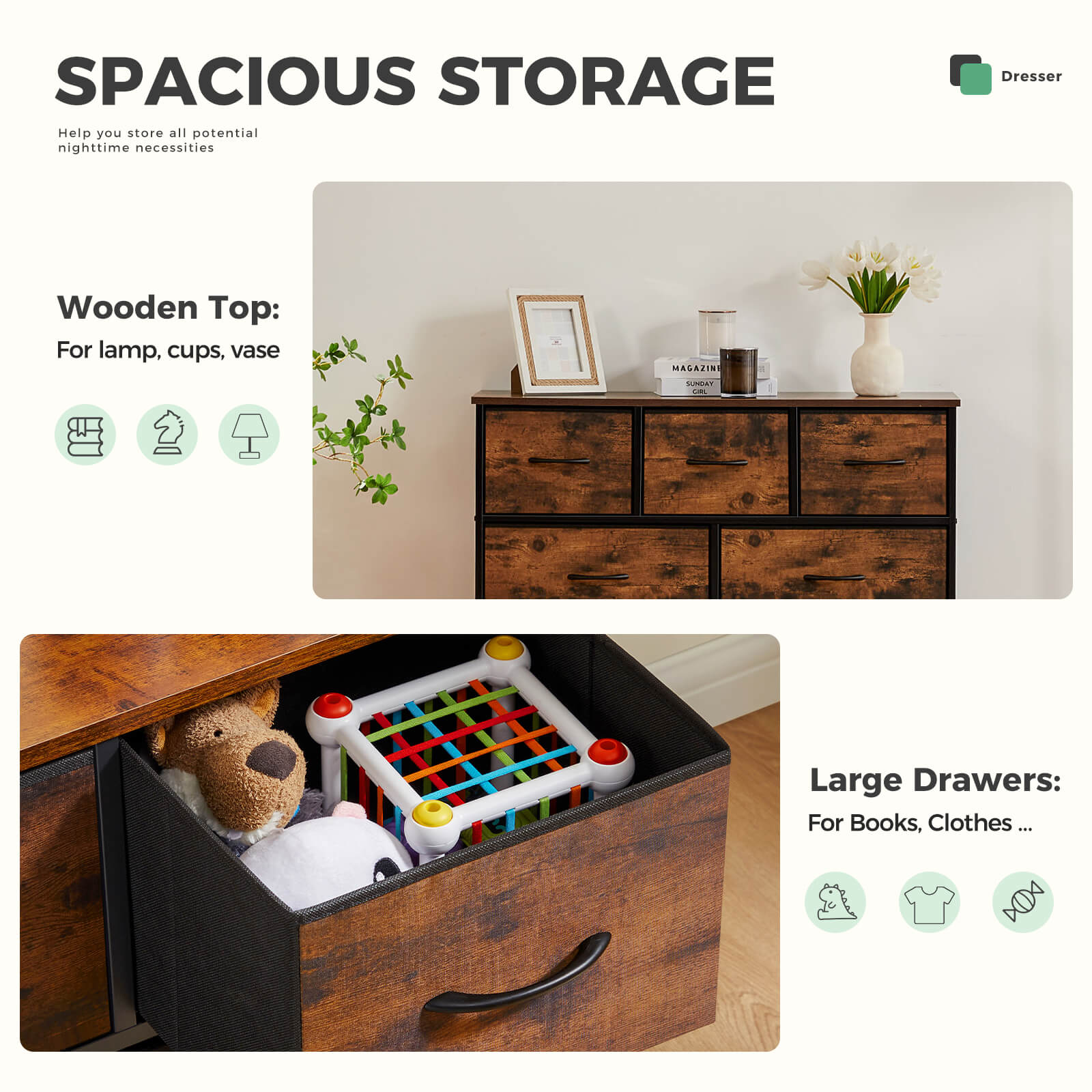 7-Drawer Wooden Top Storage Dresser