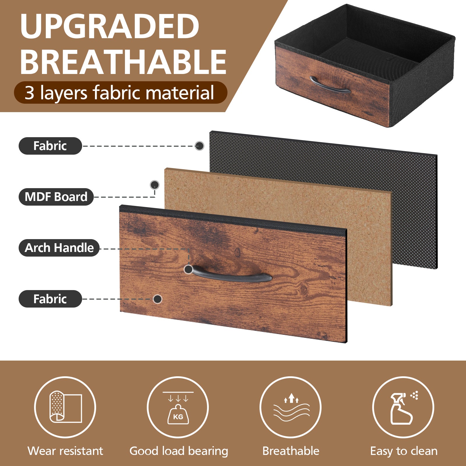 Nightstand with Charging Station – Bedside Table with 3/4/5 Fabric Drawers, LED Strip & USB/Type-C Ports