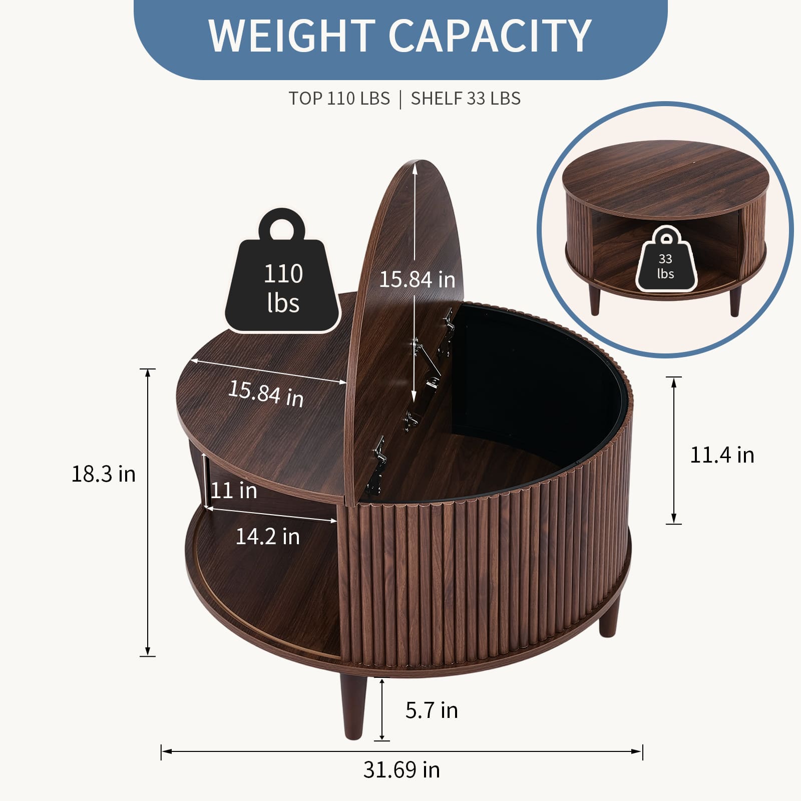 Round Flip-Top Storage Coffee Table