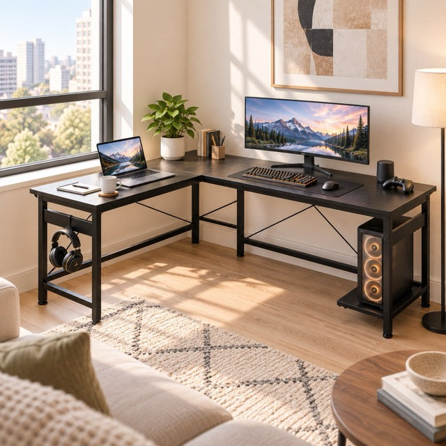 L-Shaped Computer Desk with CPU Stand