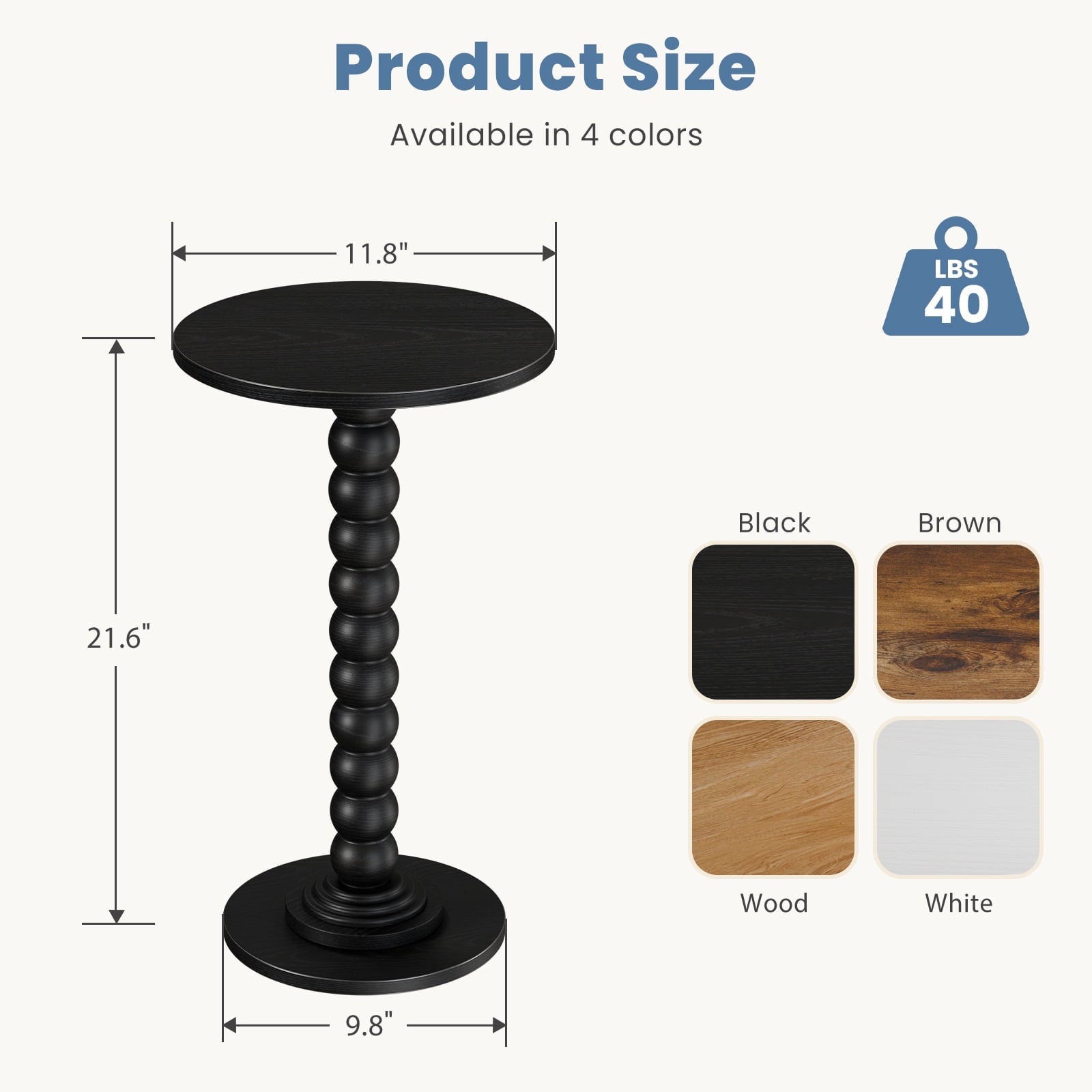 Round Side Table with Waterproof Top | Compact Wood Accent End Table for Sofa, Bedside & Small Spaces
