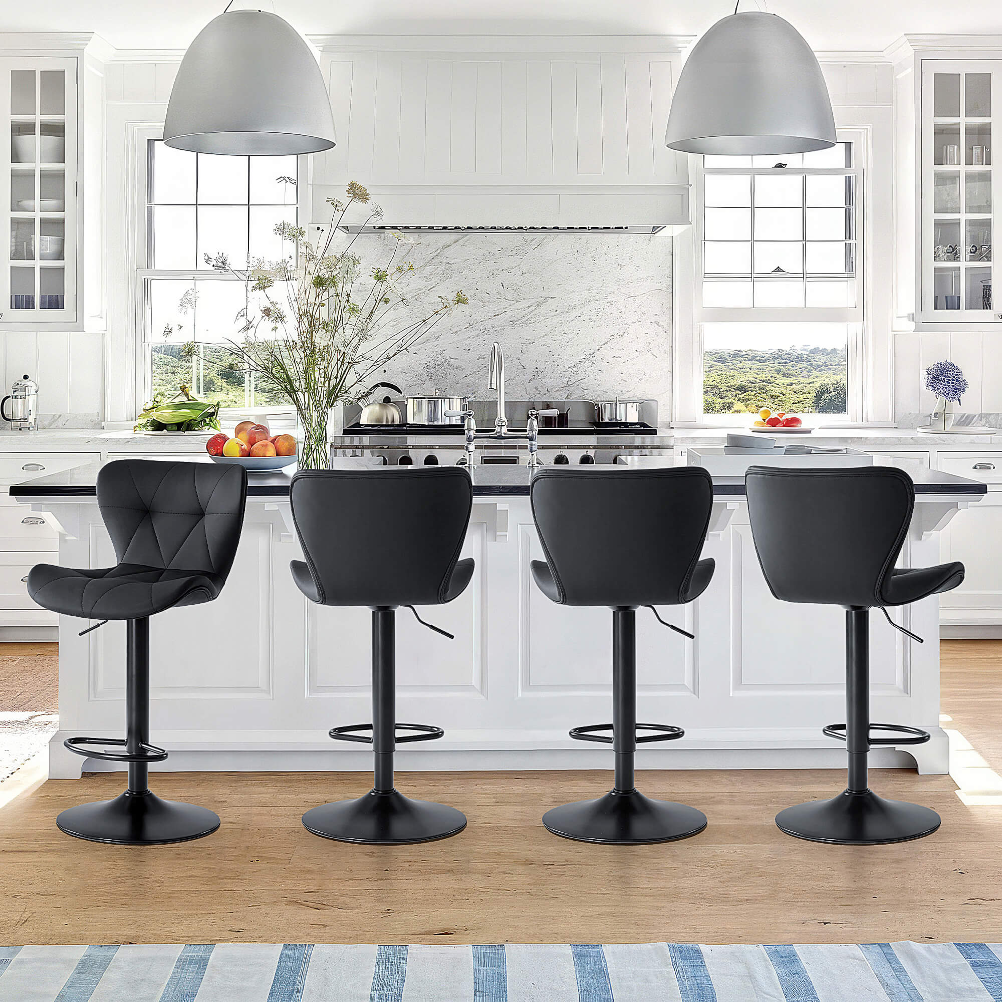 Faux Leather Diamond-Quilted Bar Stools Set of 2
