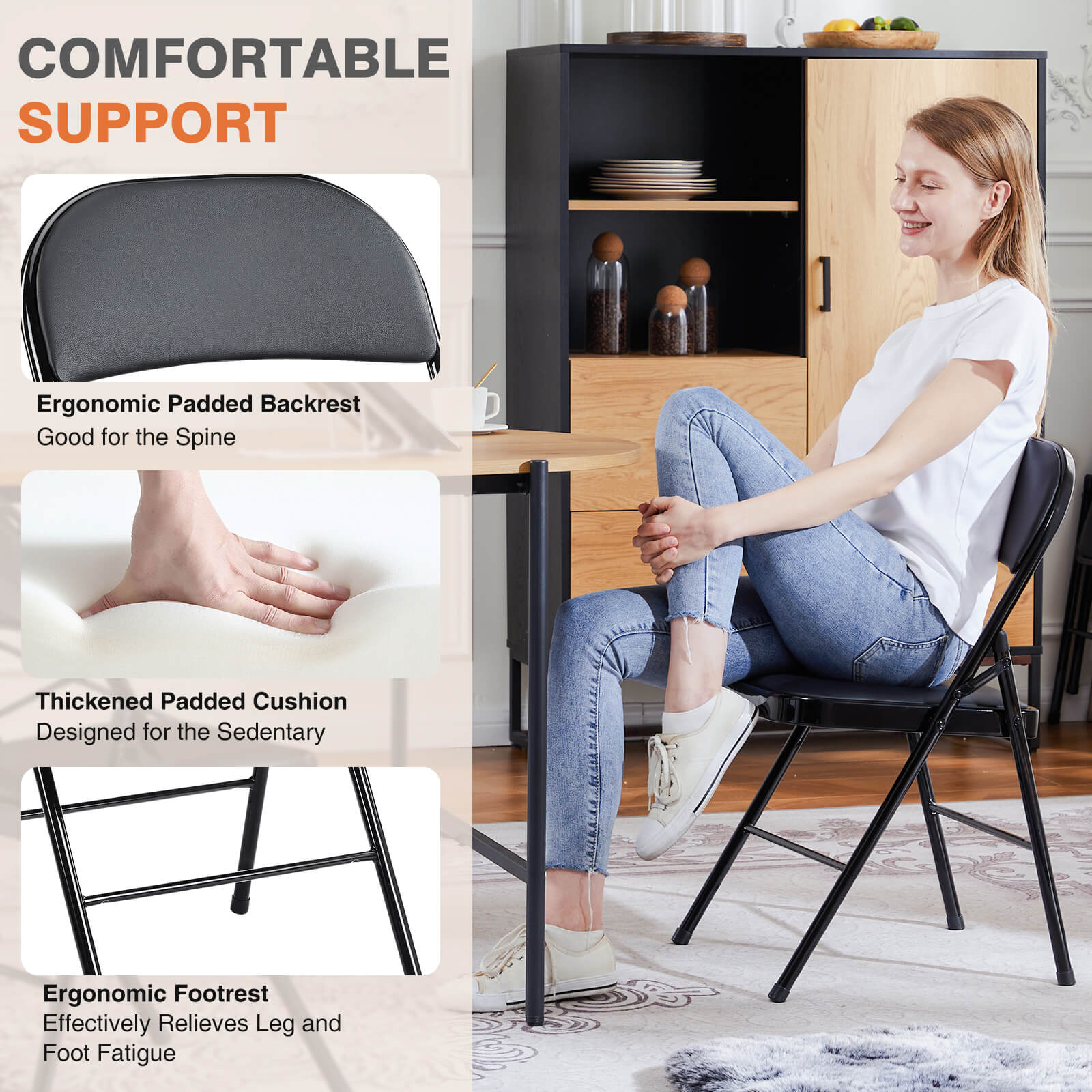 Leather Folding Chair Black