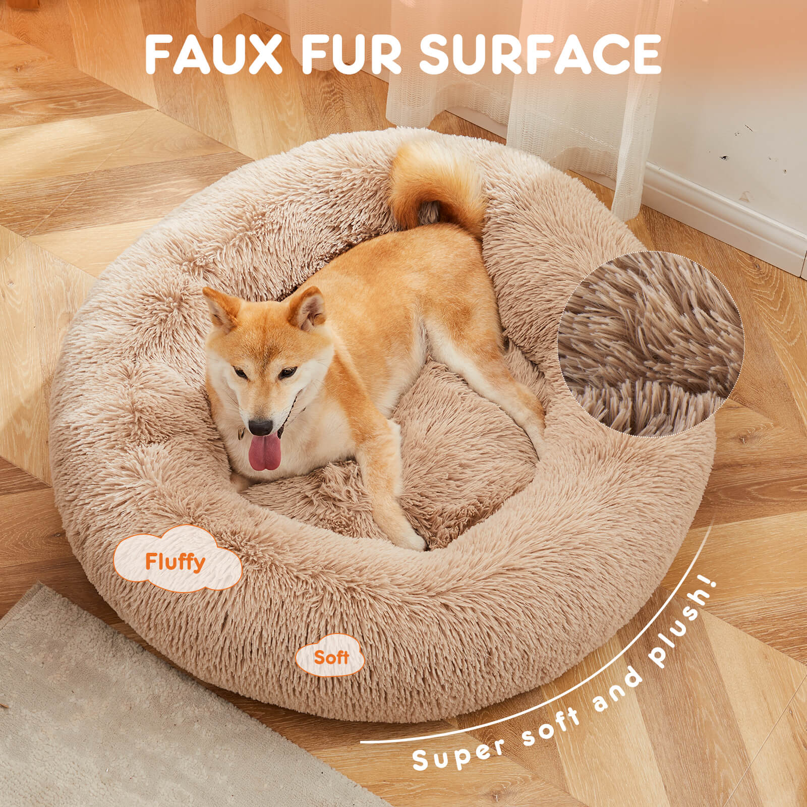 Round Faux Fur Pet Calming Bed