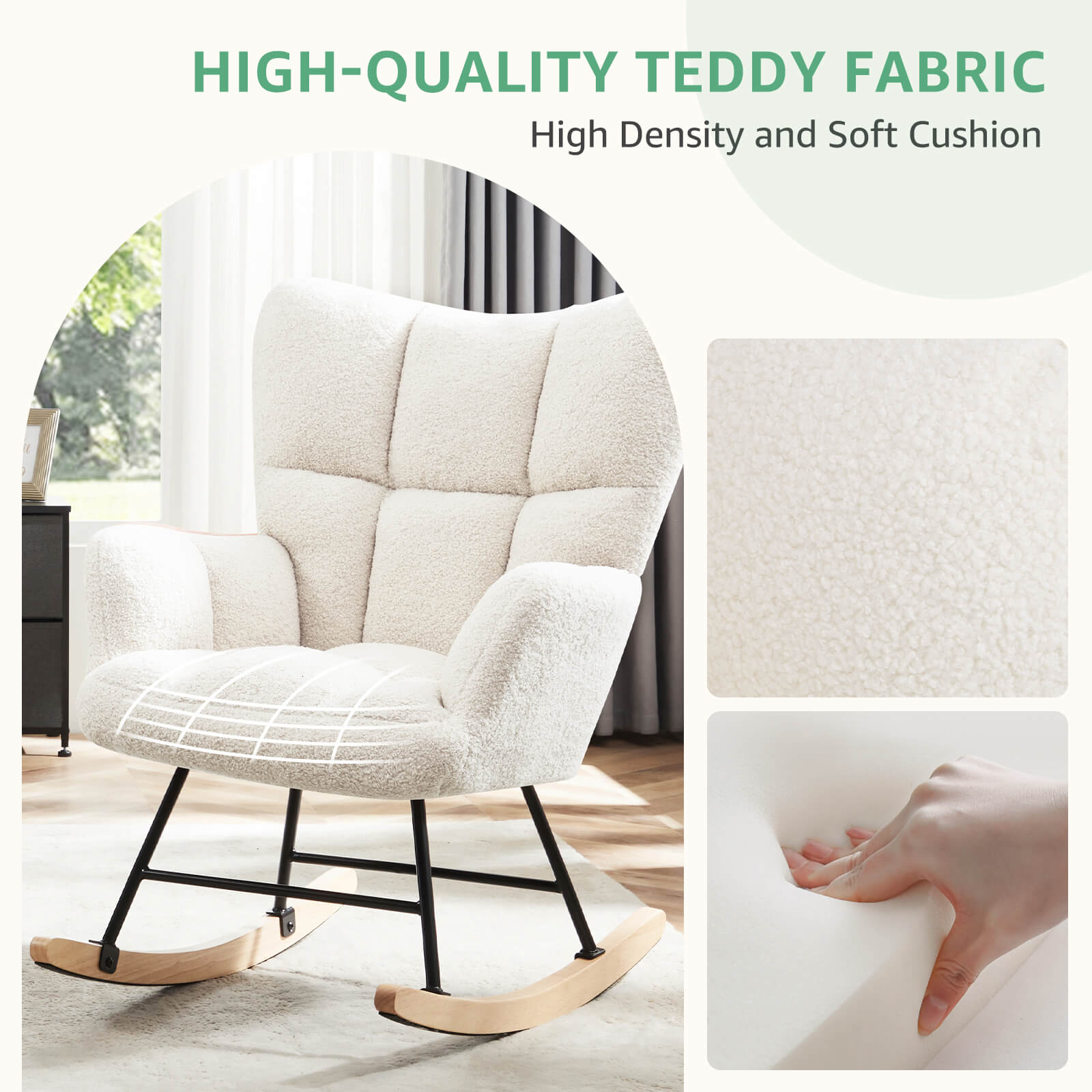 Padded Teddy Upholstered Nursery Rocking Chair