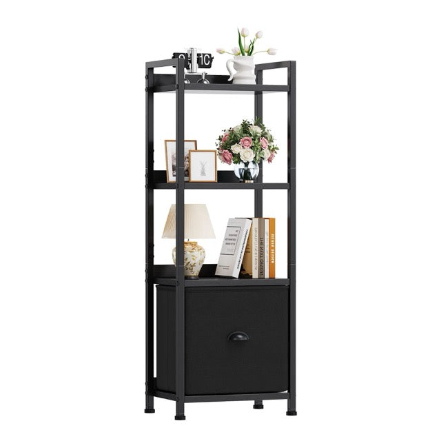 4 & 5-Tier Bookshelf with Fabric Drawer | Wood & Metal Bookcase for Living Room, Study & Office
