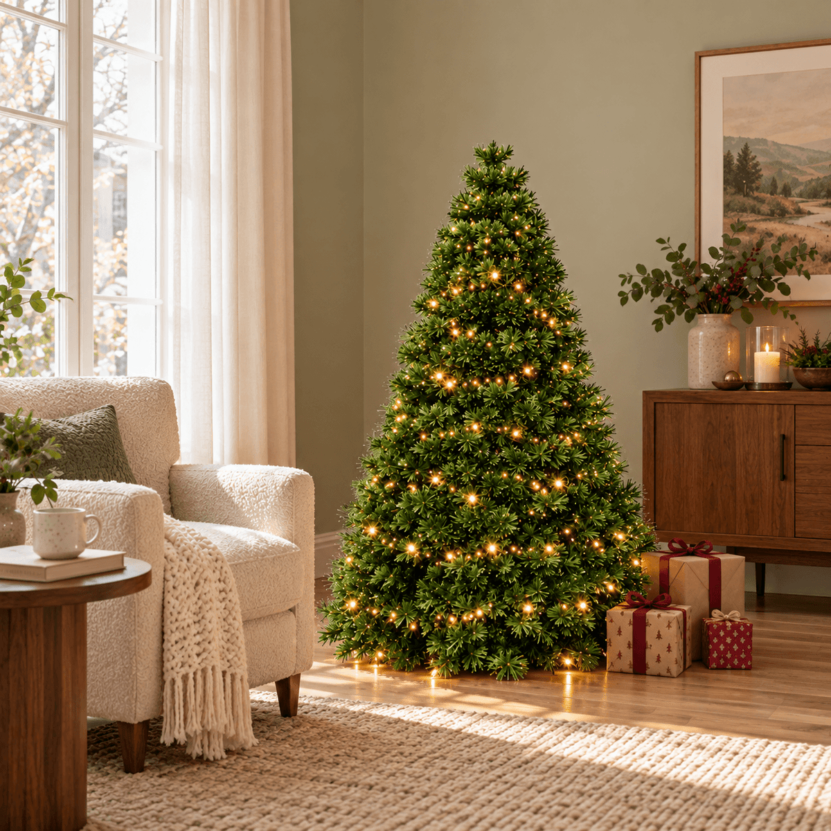 Pre-Lit Artificial Christmas Tree with Warm White Lights – 4.5 ft to 9 ft