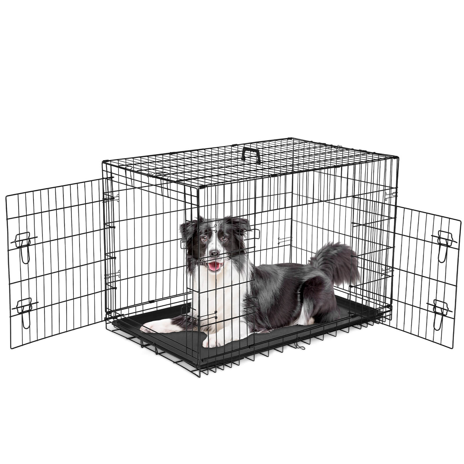 Foldable Double Door Dog Crate with Divider