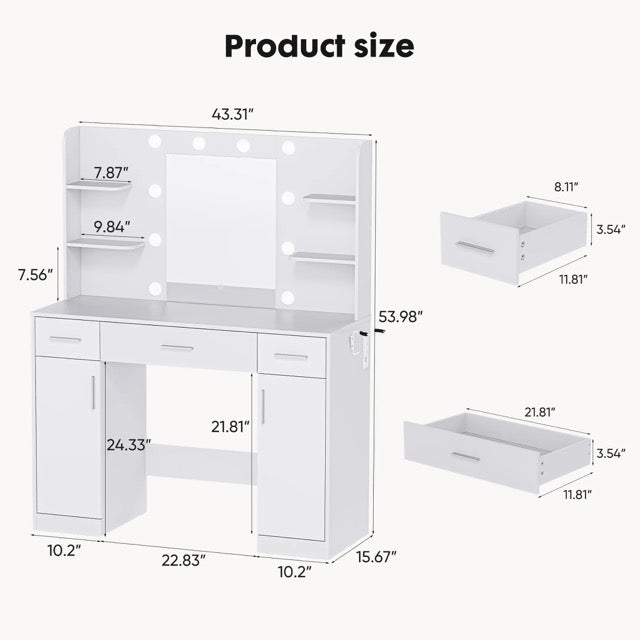 3-Color LED Vanity Mirror with Storage Drawers