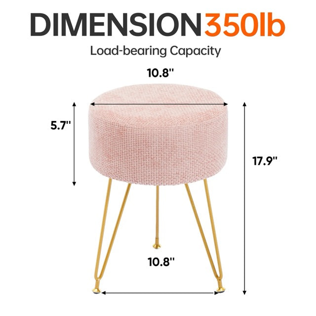 Round Ottoman Vanity Stool with Gold Metal Legs