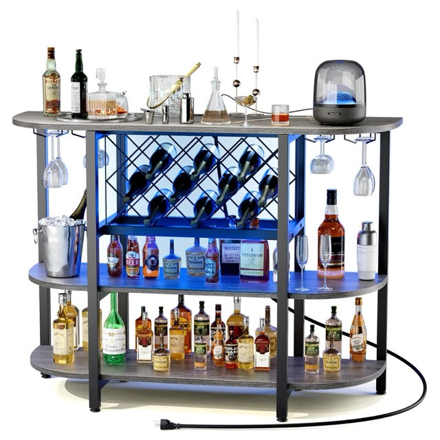 LED Bar Cabinet with Sliding Metal Doors – Home Wine Storage Cart
