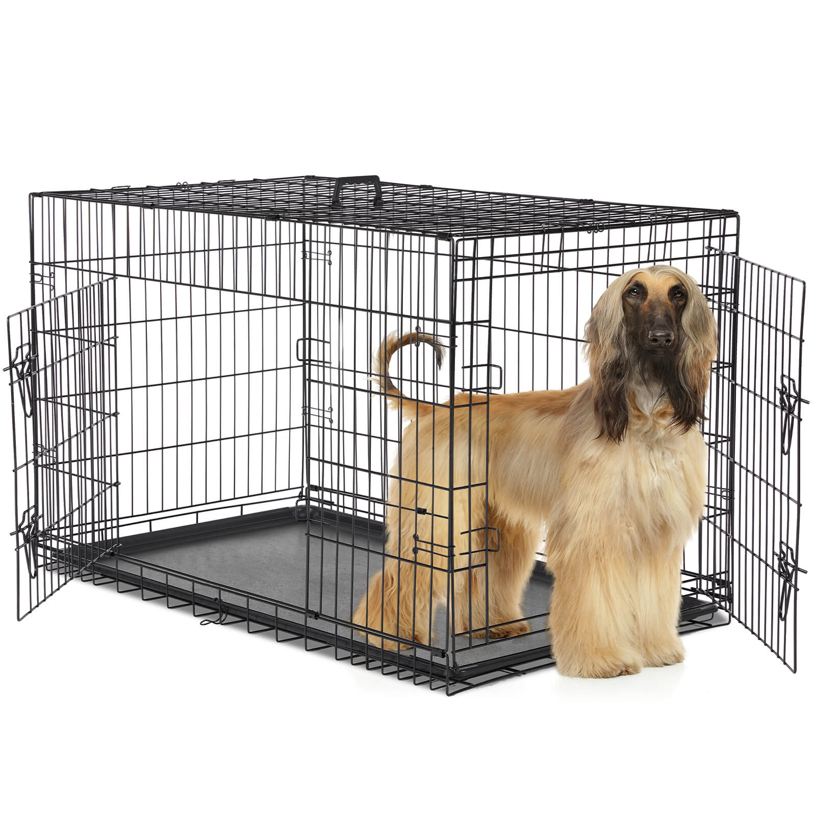 Foldable Double Door Dog Crate with Divider