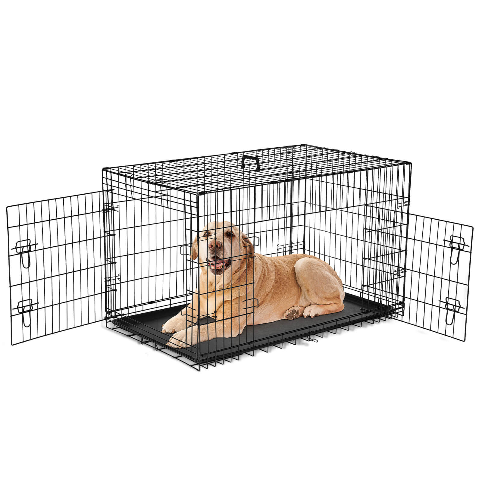 Foldable Double Door Dog Crate with Divider