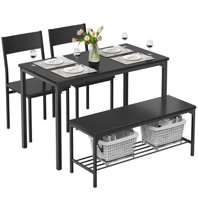 Dining Table Set for Small Spaces | 3 or 4-Piece with Storage Bench, Black & Gray