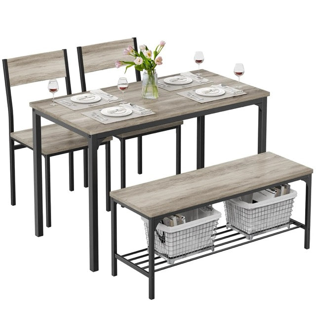 Dining Table Set for Small Spaces | 3 or 4-Piece with Storage Bench, Black & Gray