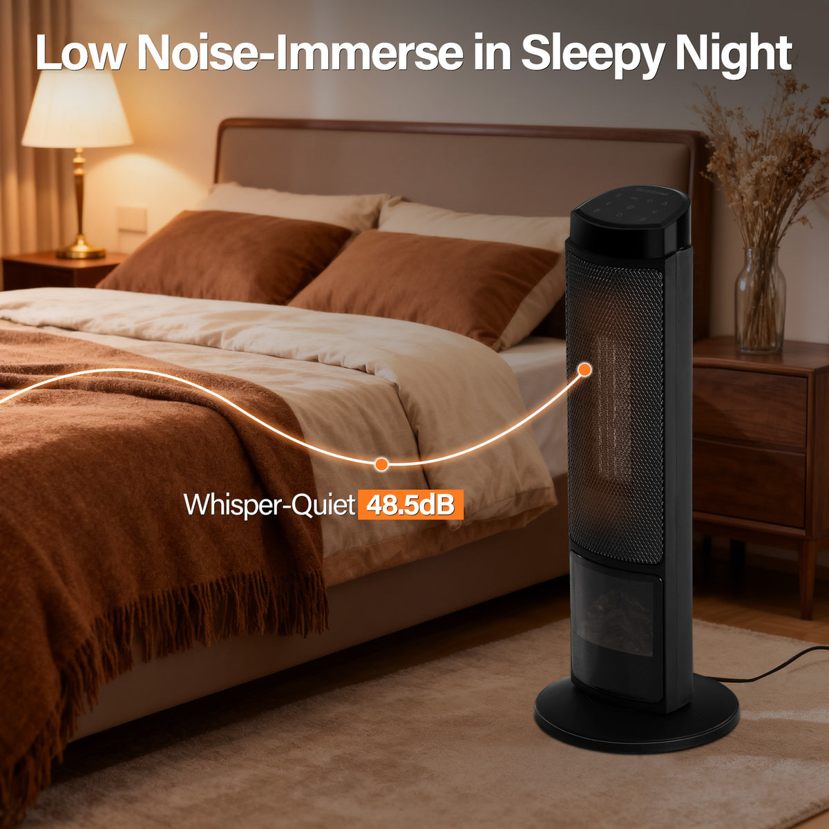 Space Heater for Indoor Use, 23-Inch Portable Electric Heater with 7-Color Light