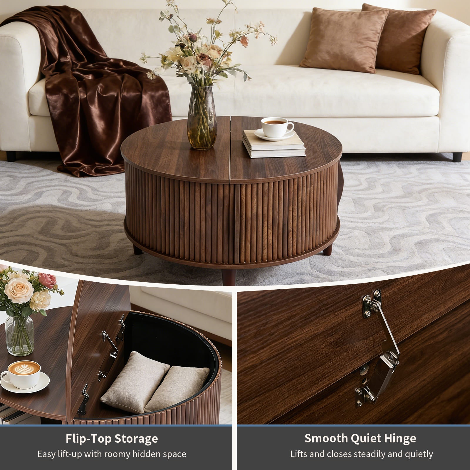 Round Flip-Top Storage Coffee Table
