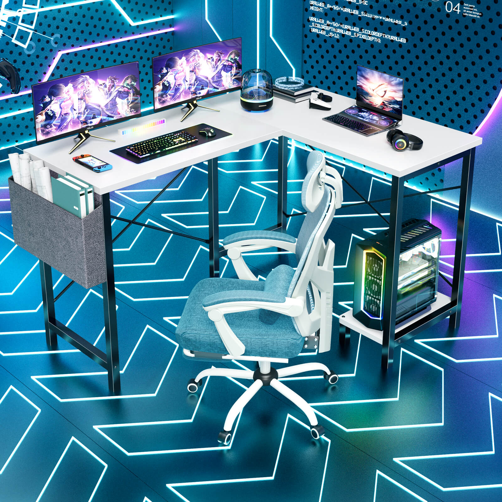L-Shaped Wood Top Gaming Desk