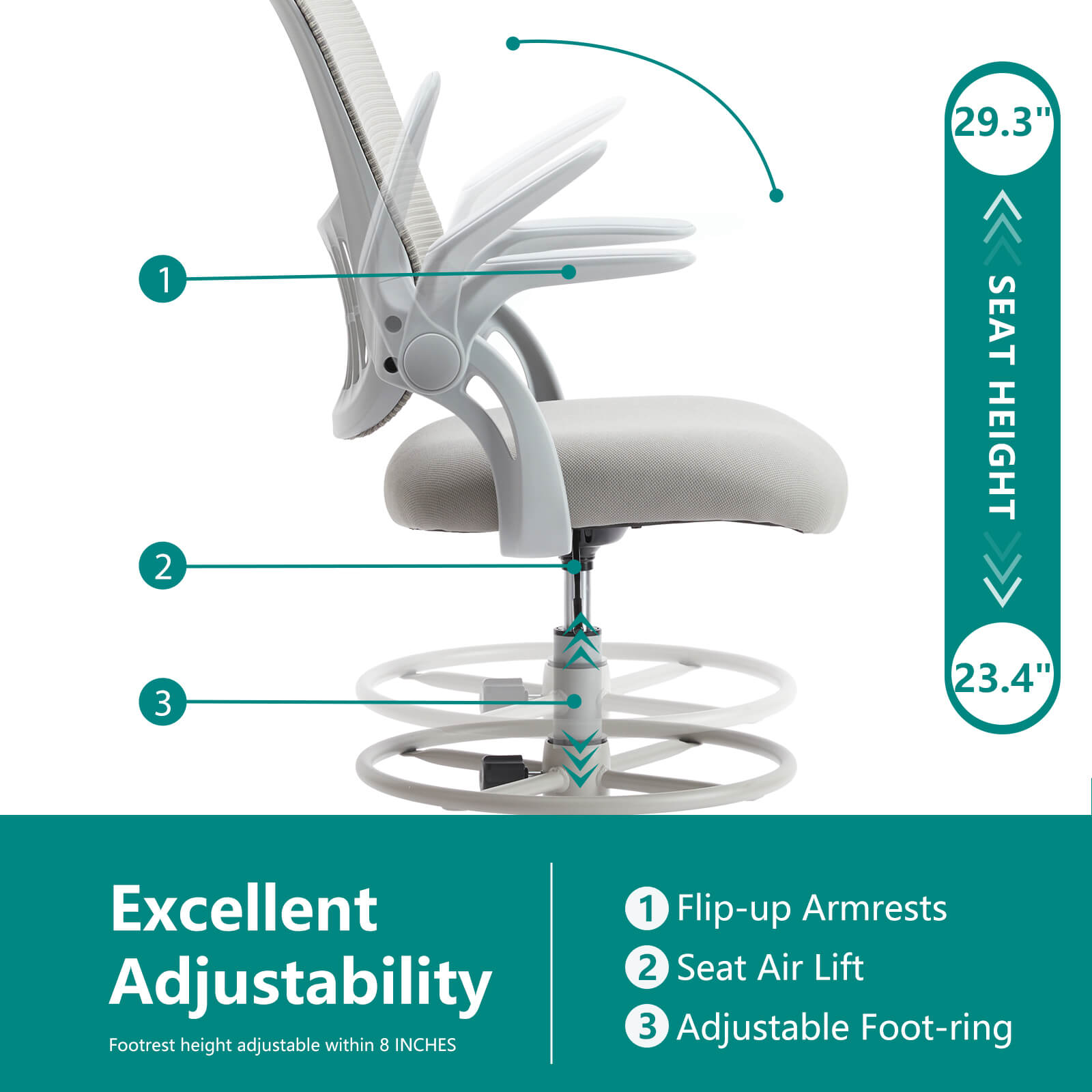 Ergonomic Office Chair Flip-Up Armrests Lumbar Support