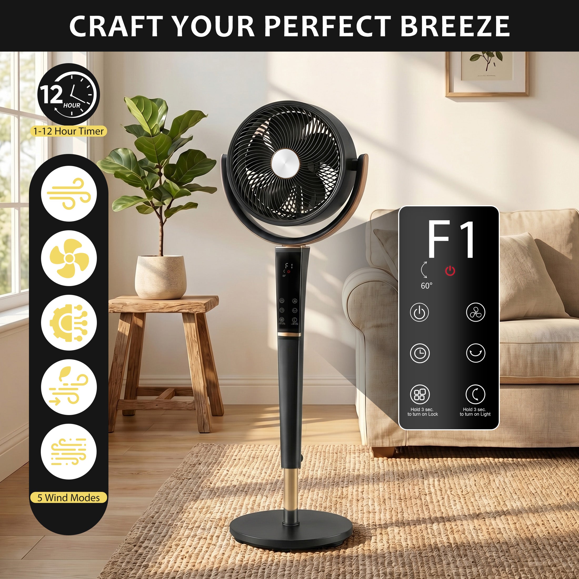 Quiet DC Pedestal Fan for Bedroom – 15 Speeds, 120° Oscillation & Remote Control