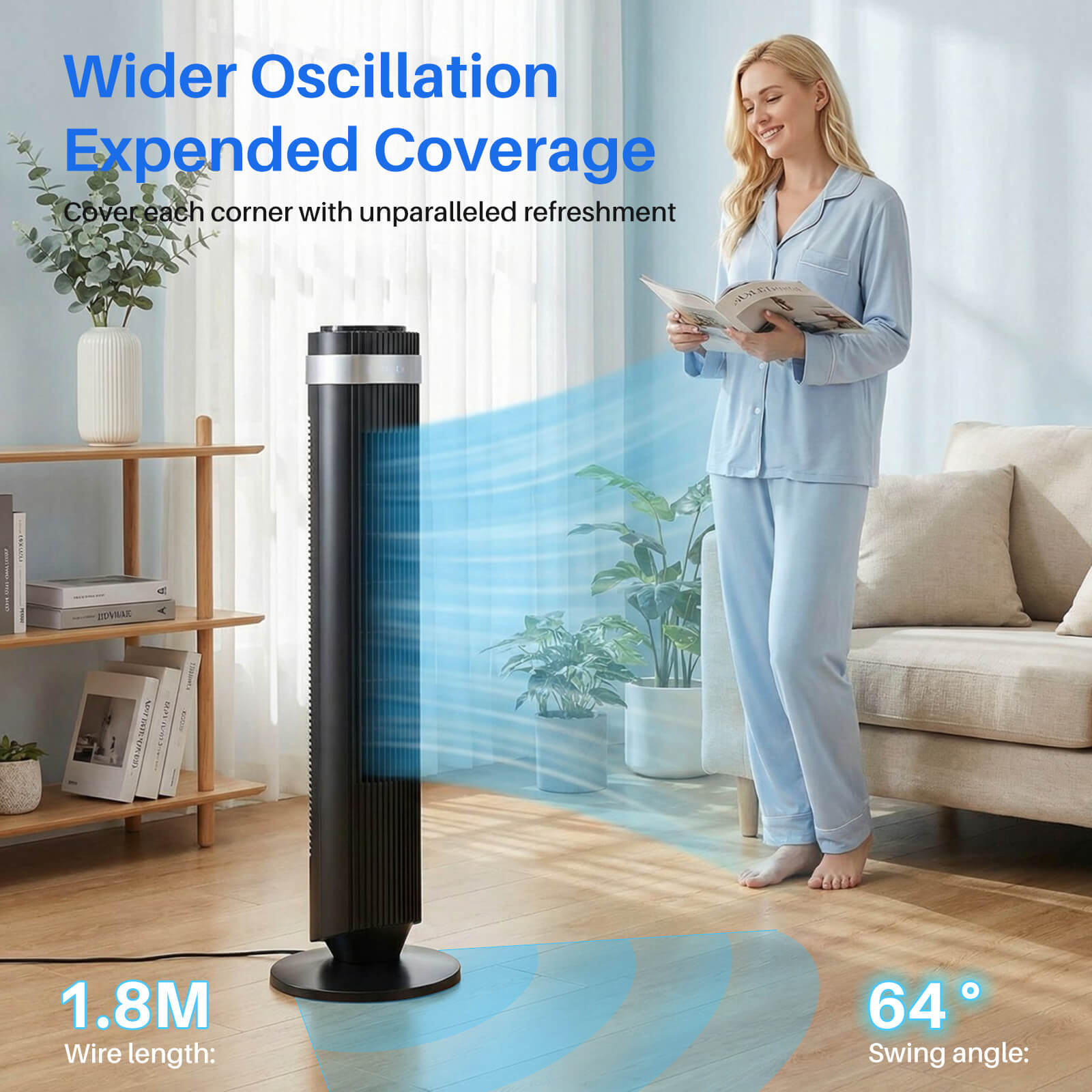 Tower Fan with Remote Control & 5 Speeds for Bedroom