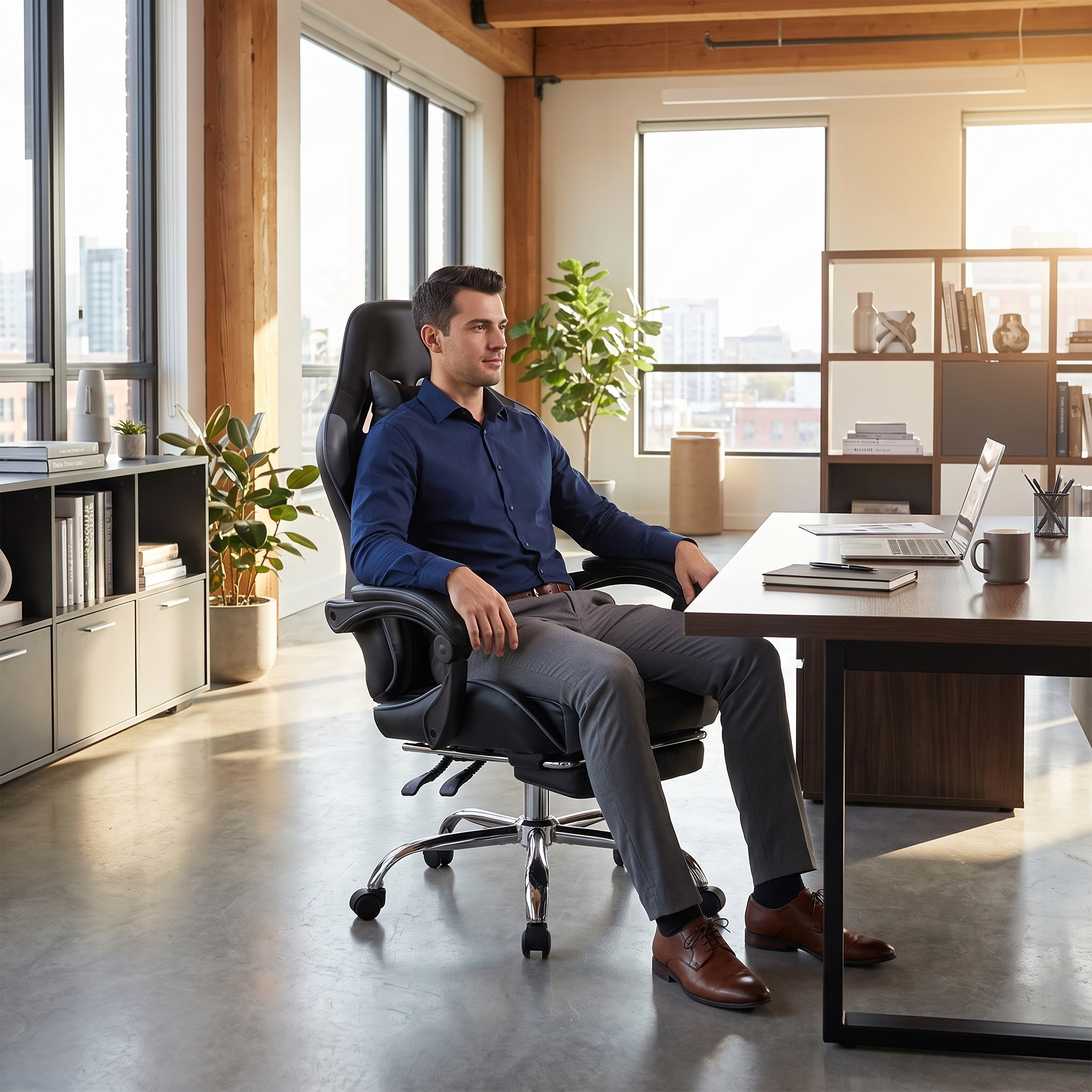 Gaming Chair with Footrest and Lumbar Support